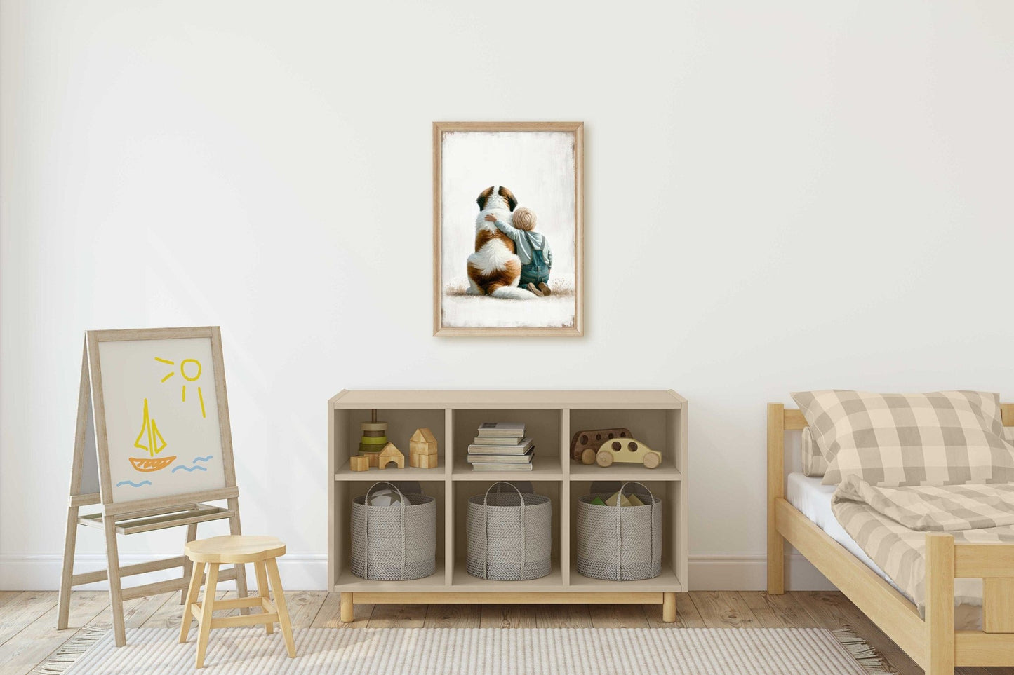 Saint Bernard Nursery Decor, Boy and Dog Wall Art, Cute Kids Art - WildfieldPrints