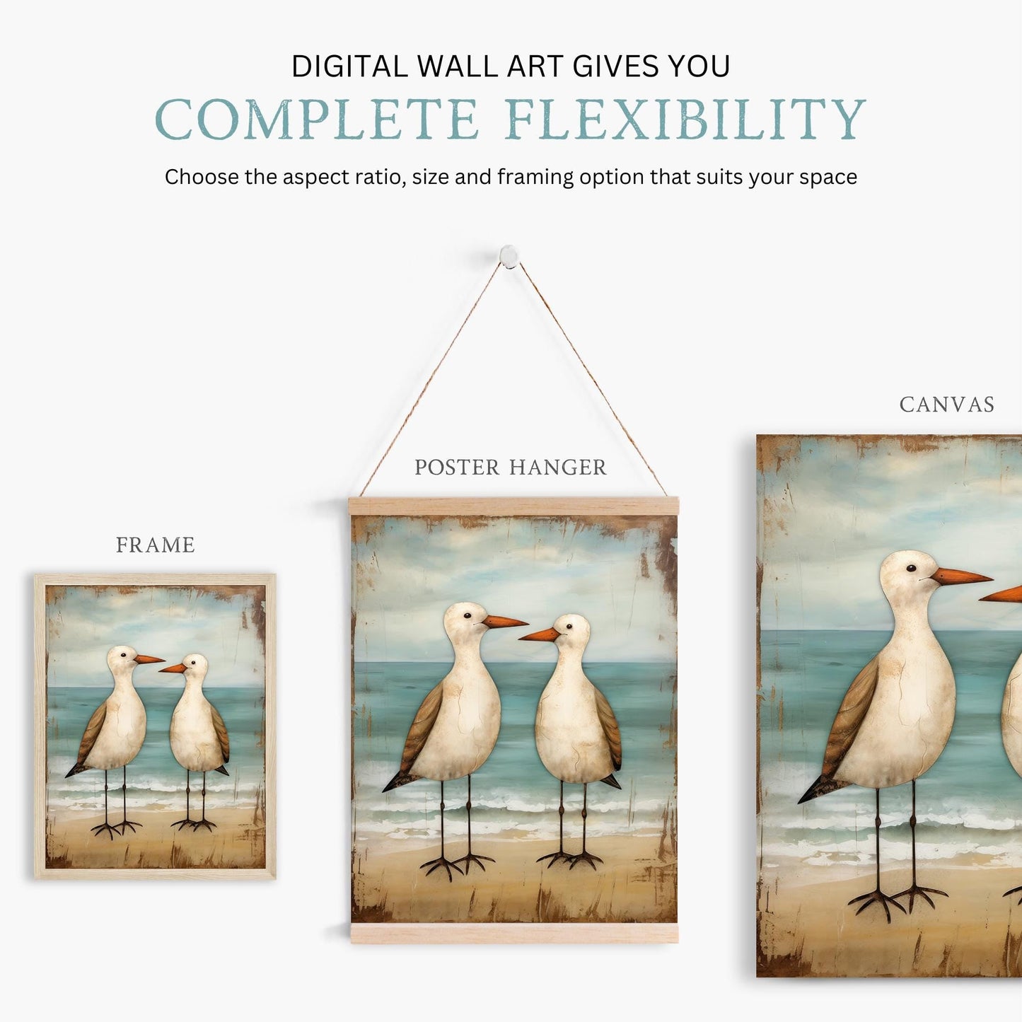 Seagull Art, Coastal Landscape Decor, Nautical Wall Decor - WildfieldPrints