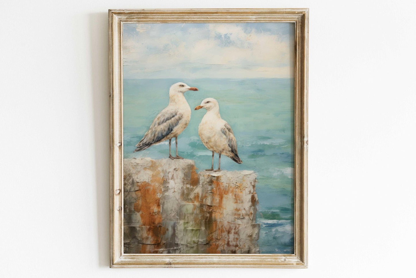 Seagull Art Print, Coastal Bird Wall Decor, Vintage Landscape Art - WildfieldPrints