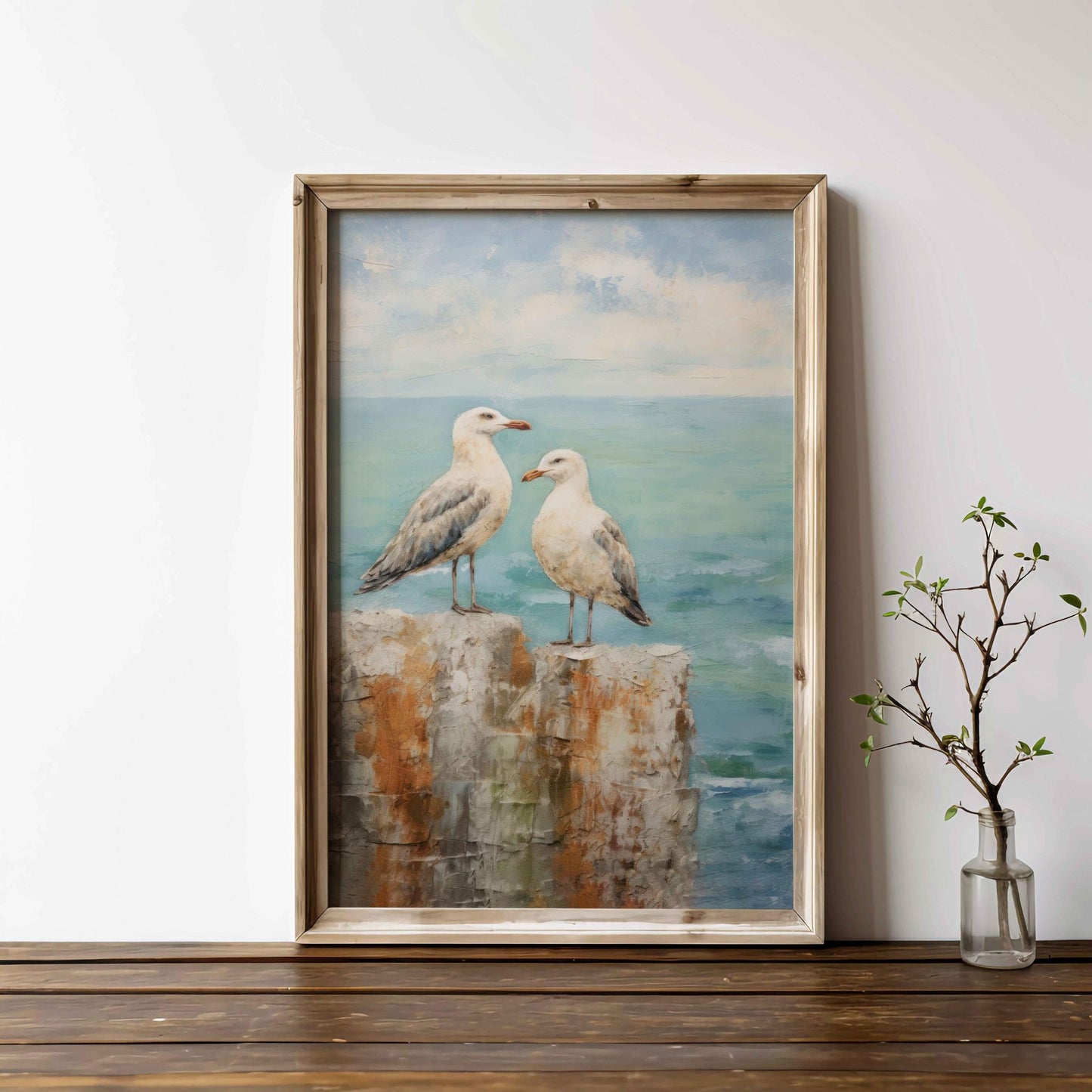 Seagull Art Print, Coastal Bird Wall Decor, Vintage Landscape Art - WildfieldPrints