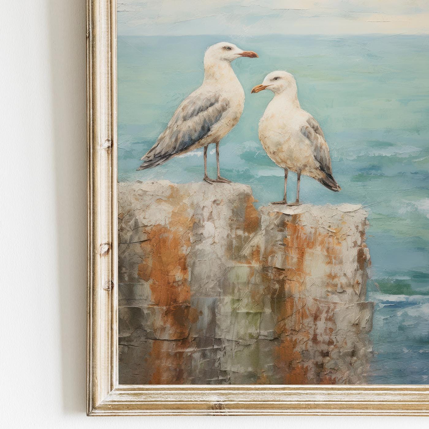 Seagull Art Print, Coastal Bird Wall Decor, Vintage Landscape Art - WildfieldPrints