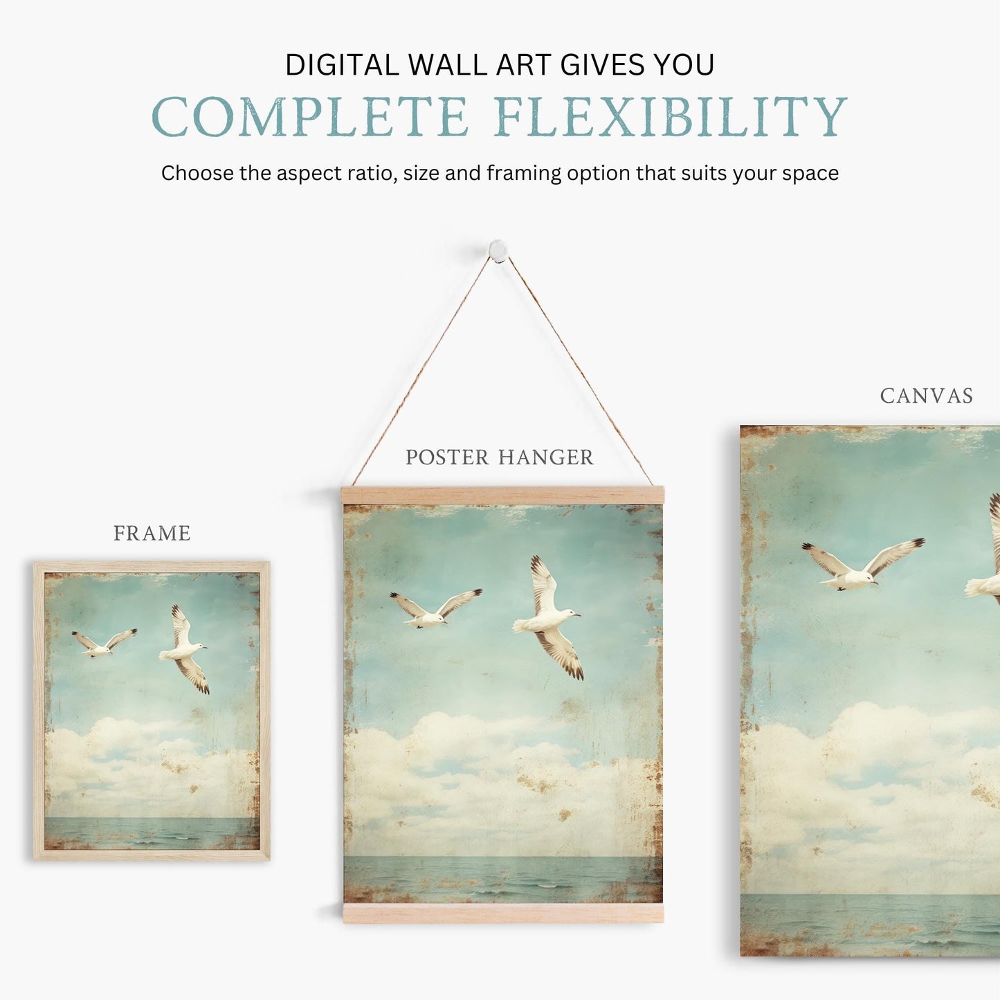 Seagull Art Print, Sea Bird Wall Art, Bird Painting, Sea & Coastal, Vintage Wall Decor, Rustic Ocean Beach Print, Printable Bird Wall Decor - My Store