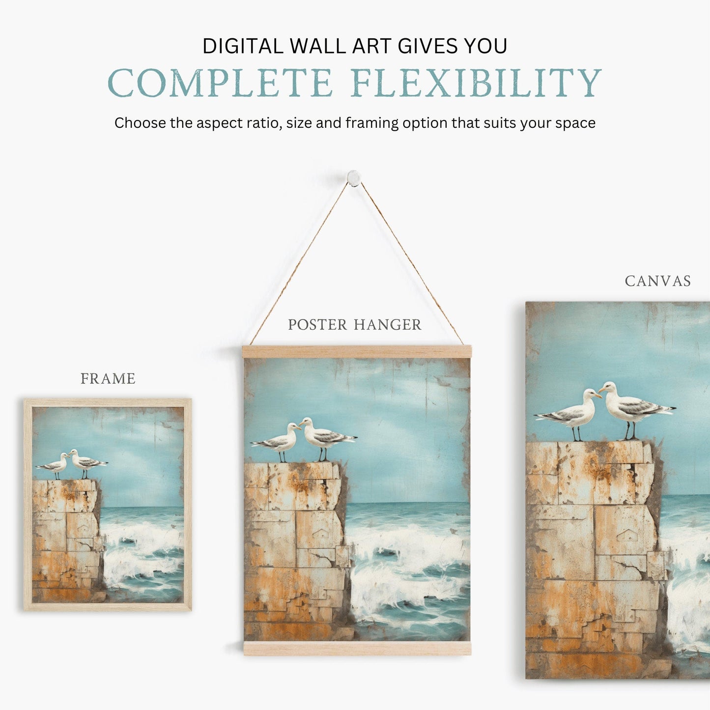 Seagull Print, Coastal Wall Art, Beach Scene Decor, Vintage Style - WildfieldPrints