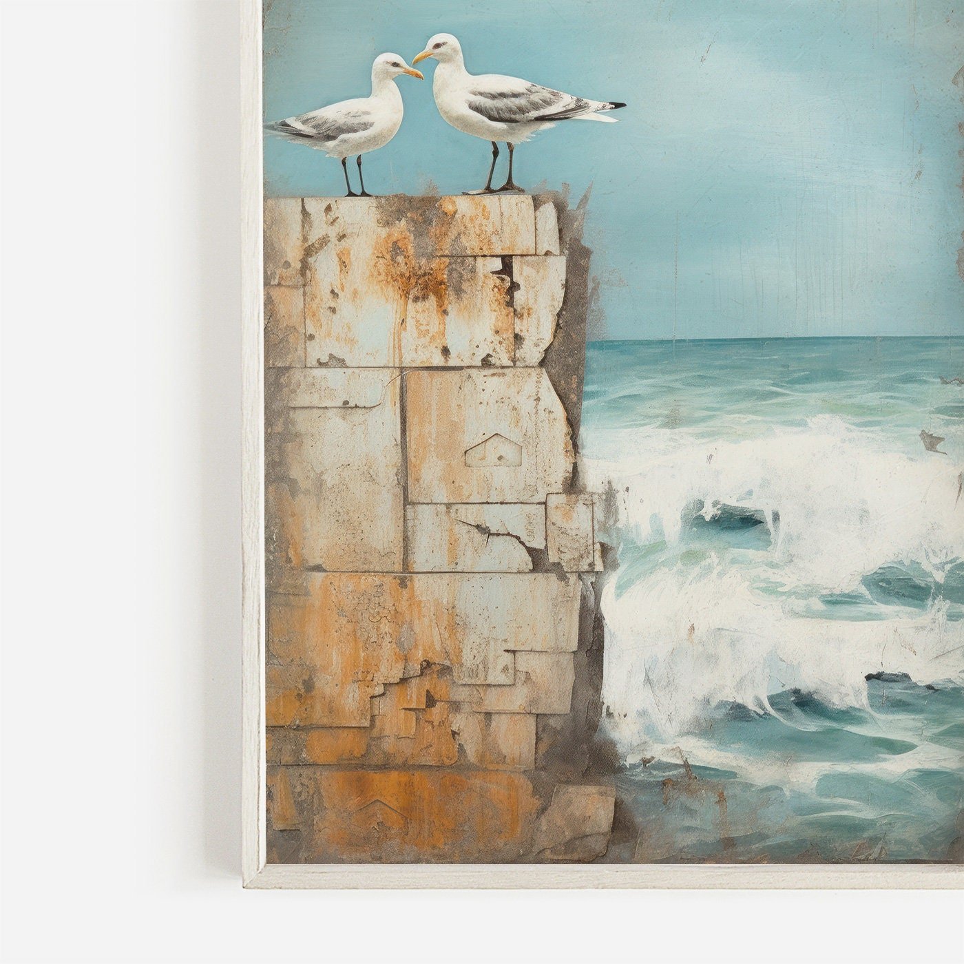 Seagull Print, Coastal Wall Art, Beach Scene Decor, Vintage Style - WildfieldPrints