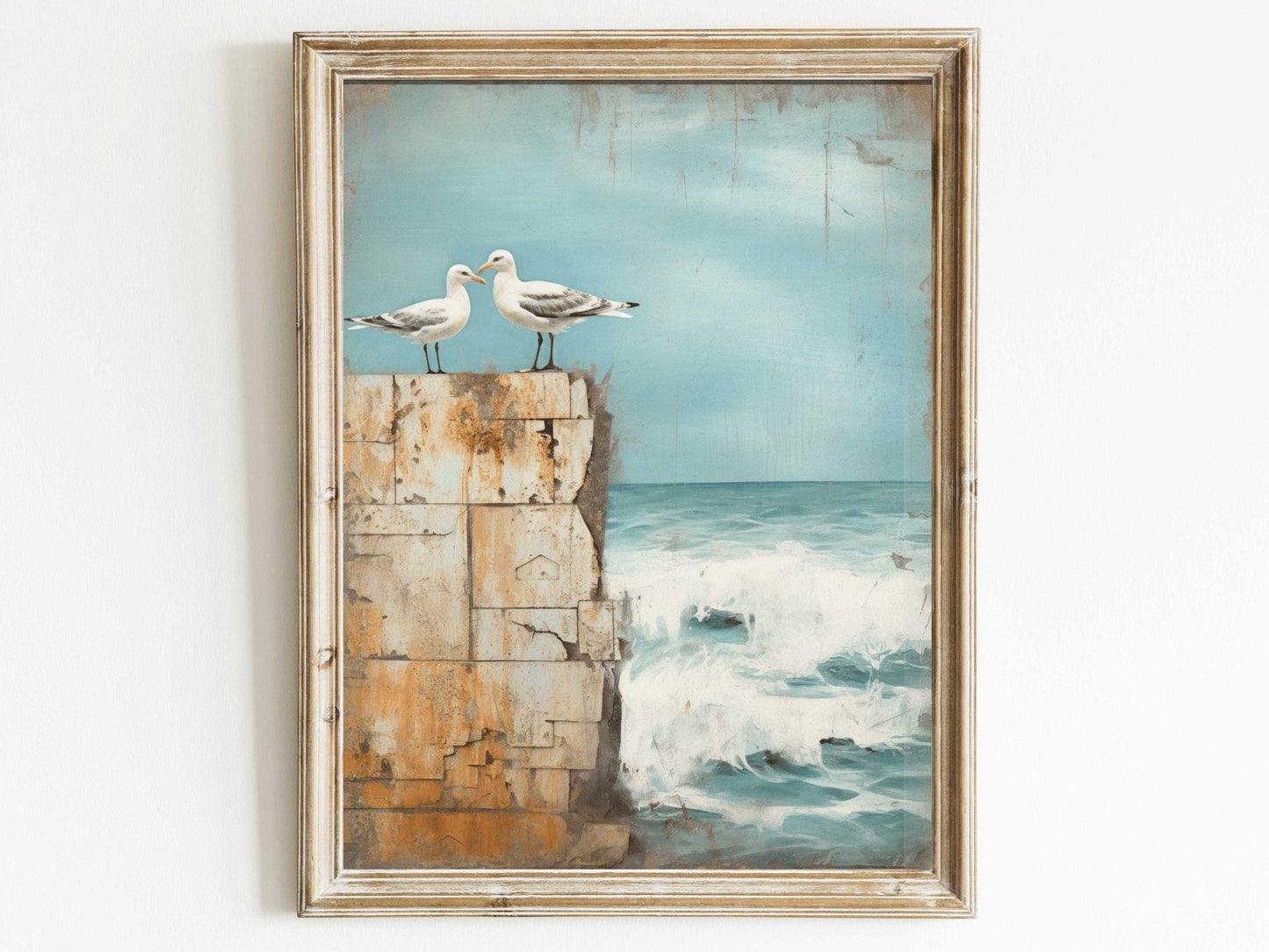 Seagull Print, Coastal Wall Art, Beach Scene Decor, Vintage Style - WildfieldPrints