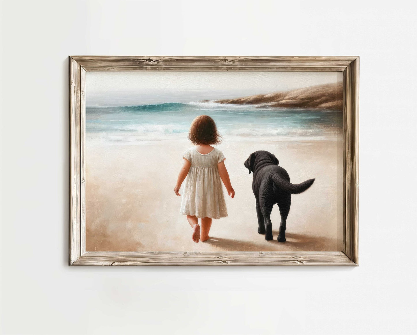 Seaside Serenity Print, Vintage - Inspired Beach Decor, Girl & Labrador - WildfieldPrints