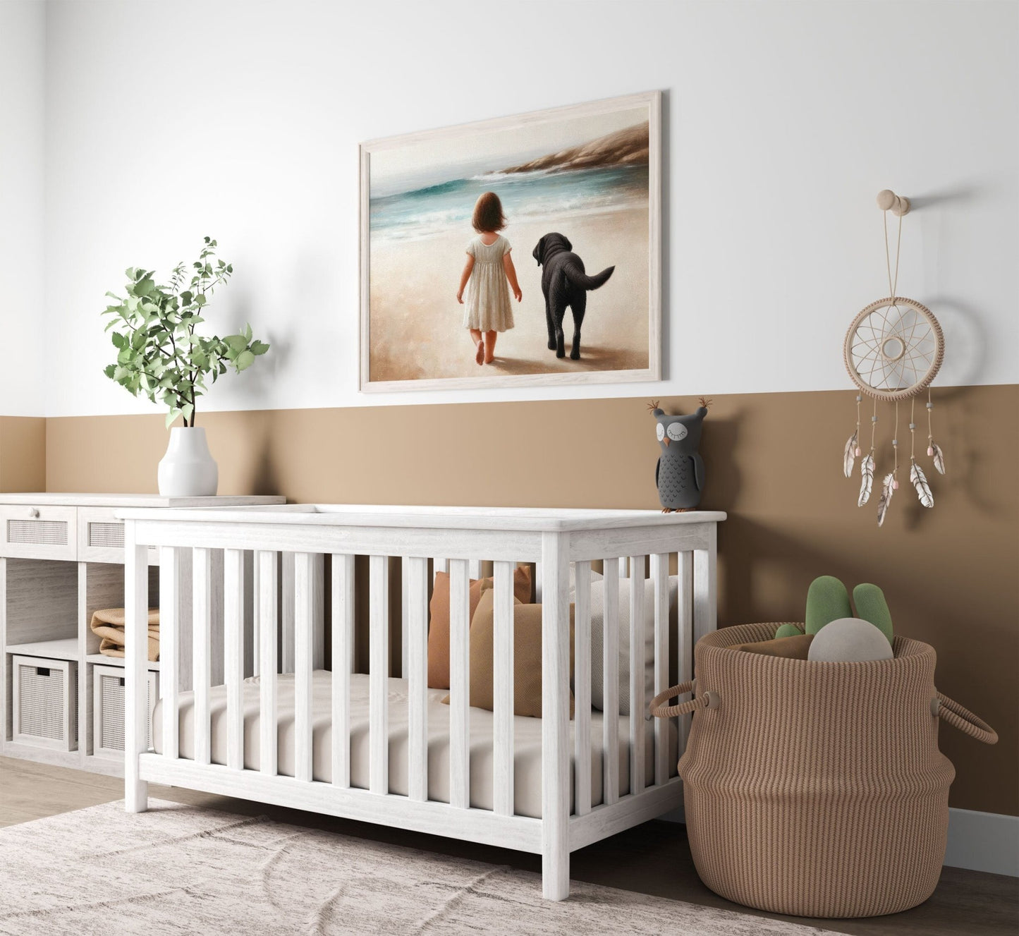 Seaside Serenity Print, Vintage - Inspired Beach Decor, Girl & Labrador - WildfieldPrints