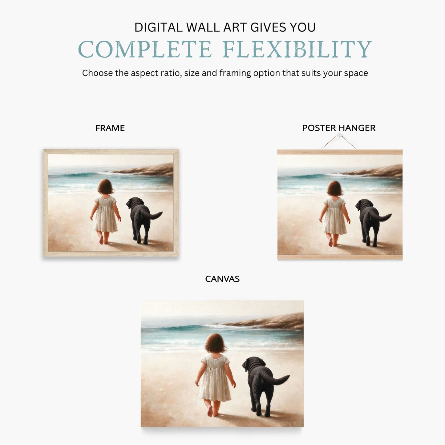 Seaside Serenity Print, Vintage - Inspired Beach Decor, Girl & Labrador - WildfieldPrints