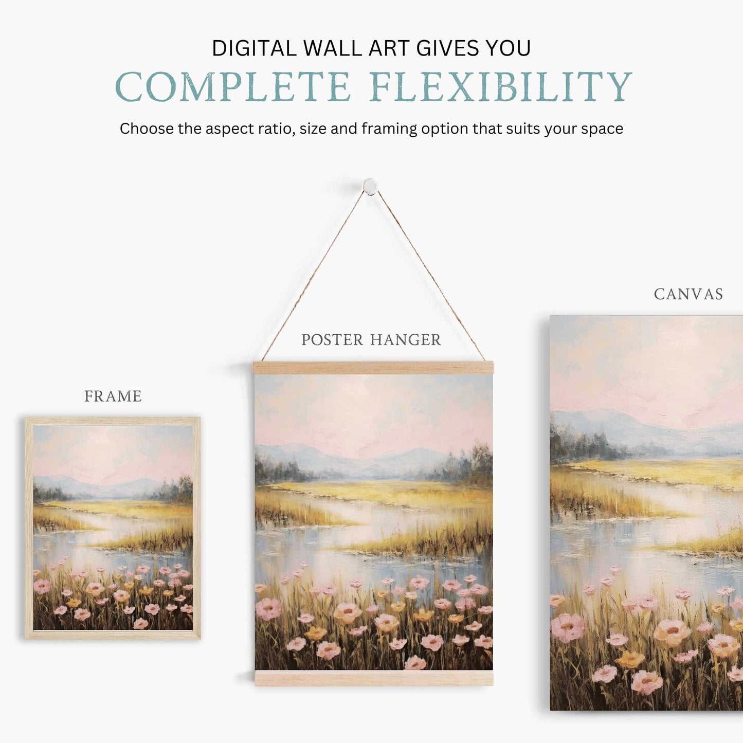Serene Landscape Art, Mountain and Meadow Decor, Nature's Embrace - WildfieldPrints