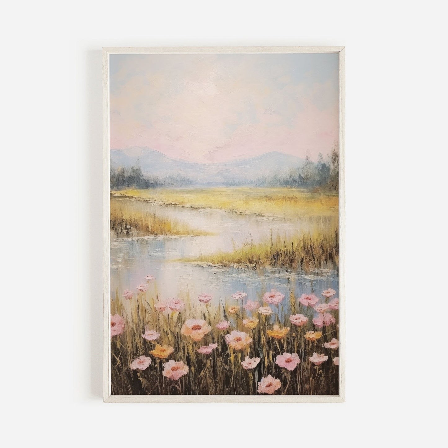 Serene Landscape Art, Mountain and Meadow Decor, Nature's Embrace - WildfieldPrints