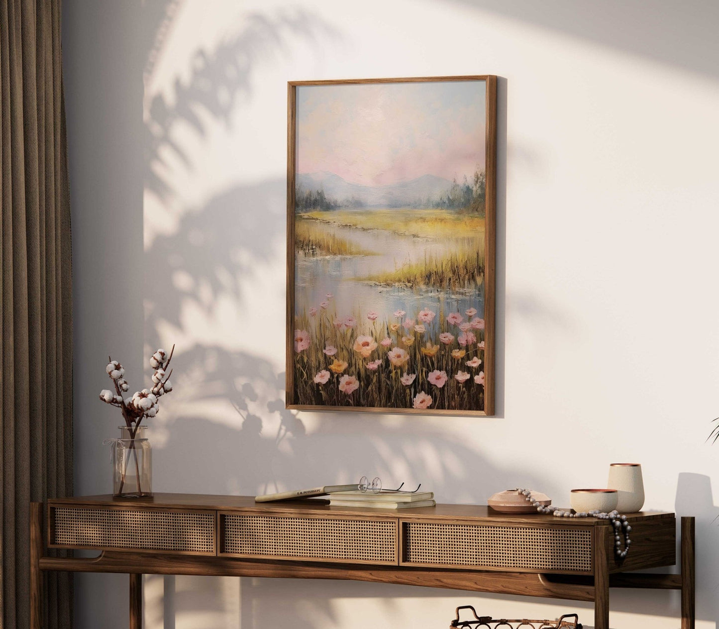 Serene Landscape Art, Mountain and Meadow Decor, Nature's Embrace - WildfieldPrints