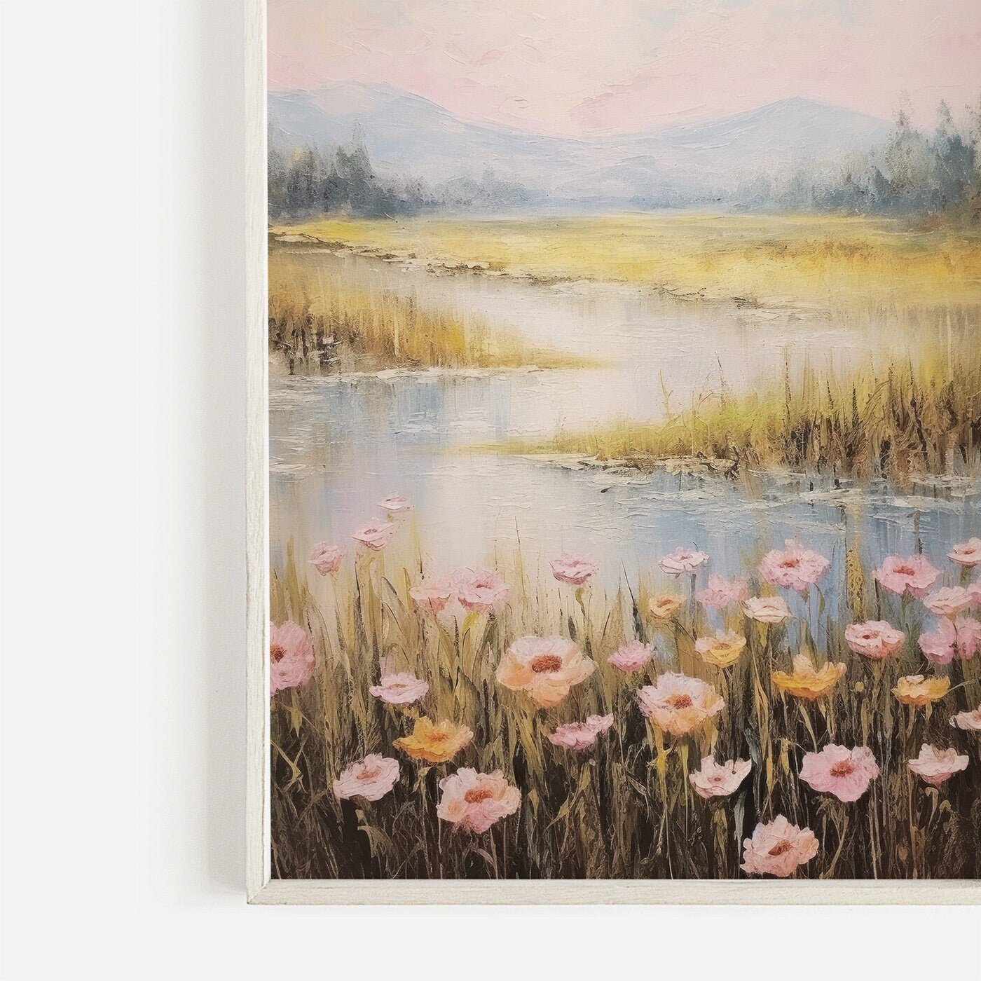 Serene Landscape Art, Mountain and Meadow Decor, Nature's Embrace - WildfieldPrints