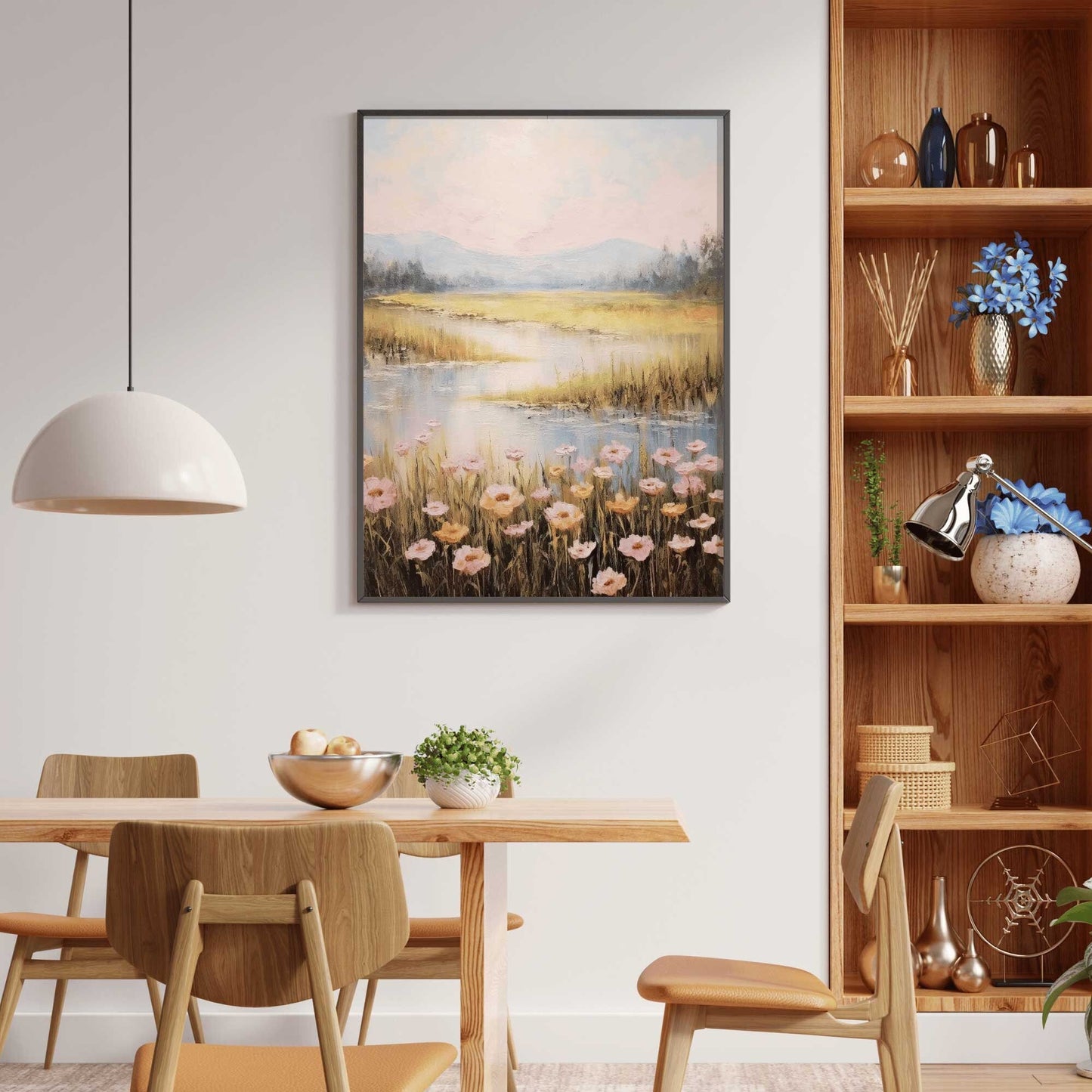 Serene Landscape Art, Mountain and Meadow Decor, Nature's Embrace - WildfieldPrints