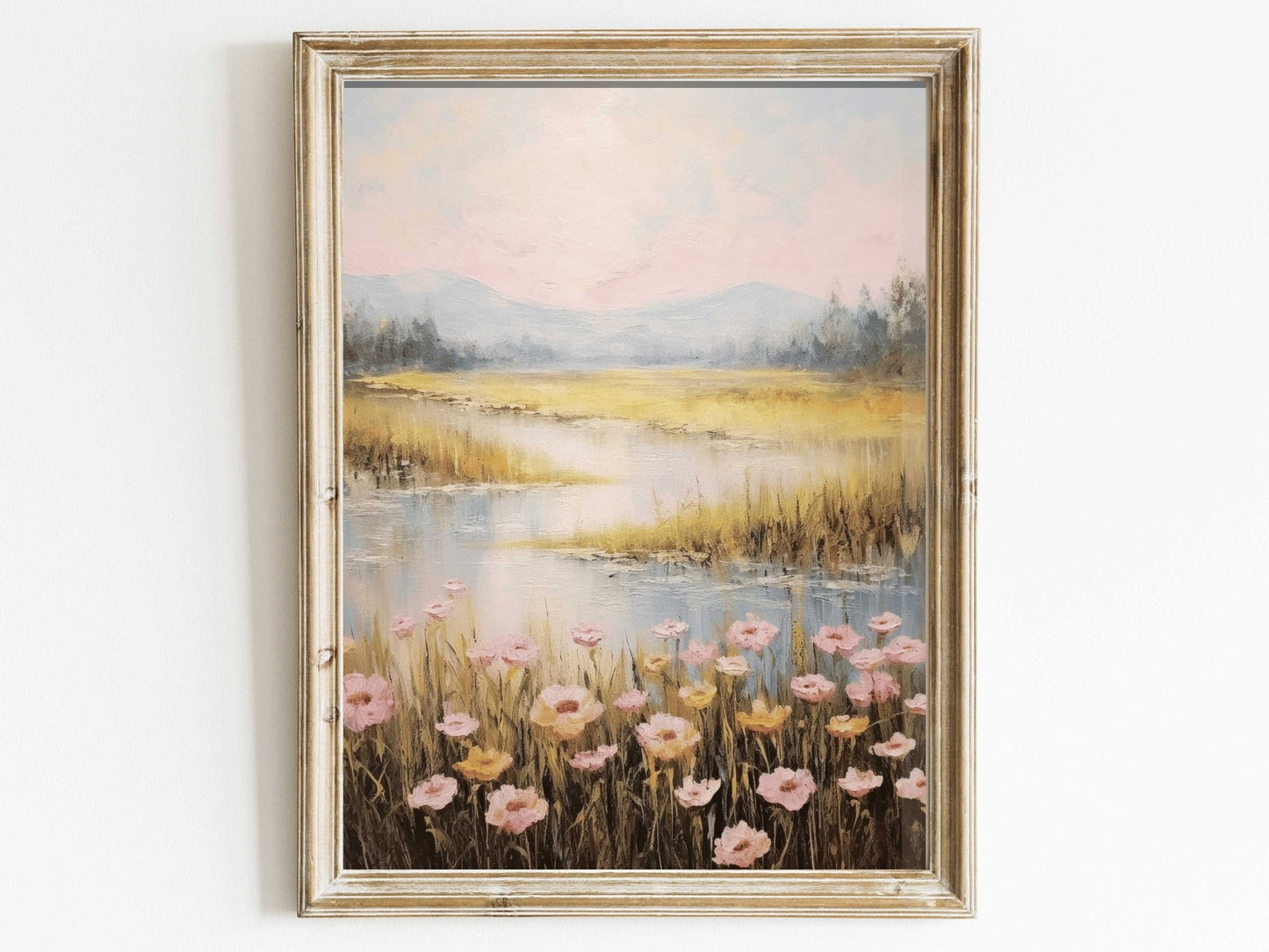 Serene Landscape Art, Mountain and Meadow Decor, Nature's Embrace - WildfieldPrints