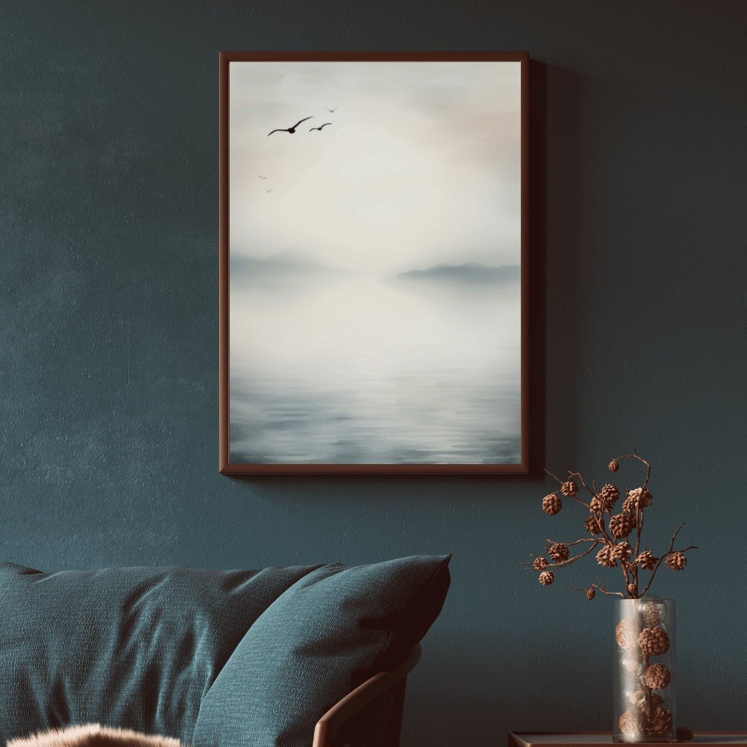 Serenity by the Lake, Abstract Watercolor Wall Art, Muted Blues - WildfieldPrints