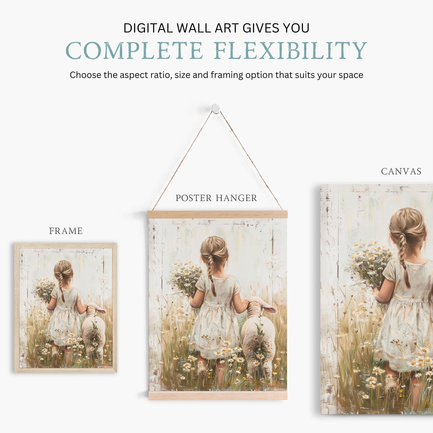 Sheep Nursery Decor, Farmhouse Wall Art, Vintage Girls Room Decor - WildfieldPrints