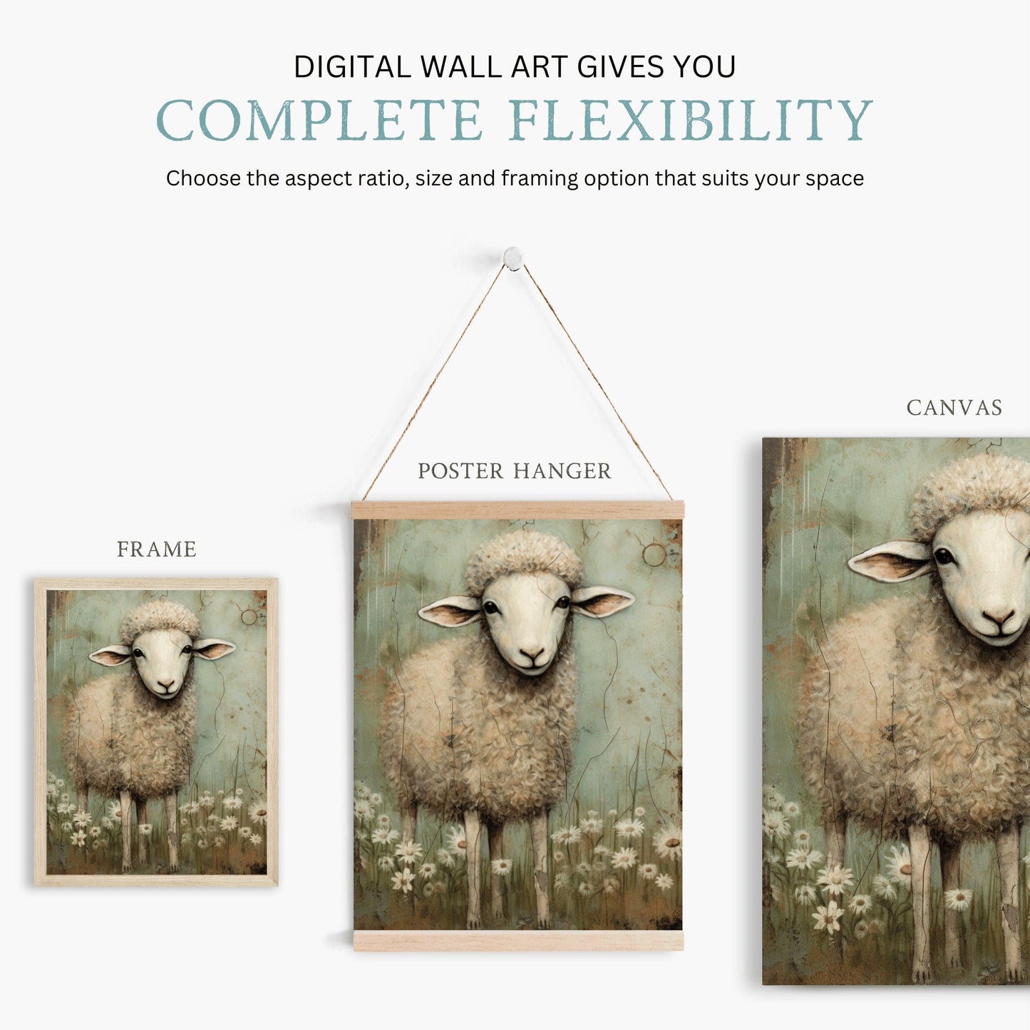 Sheep Wall Art, Vintage Farm Animal Decor, Country Style Home Accent - WildfieldPrints