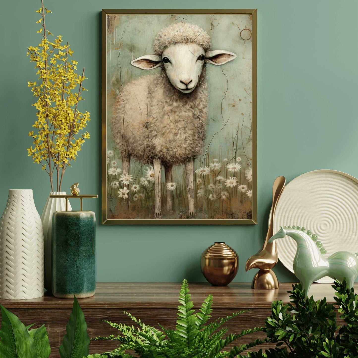 Sheep Wall Art, Vintage Farm Animal Decor, Country Style Home Accent - WildfieldPrints