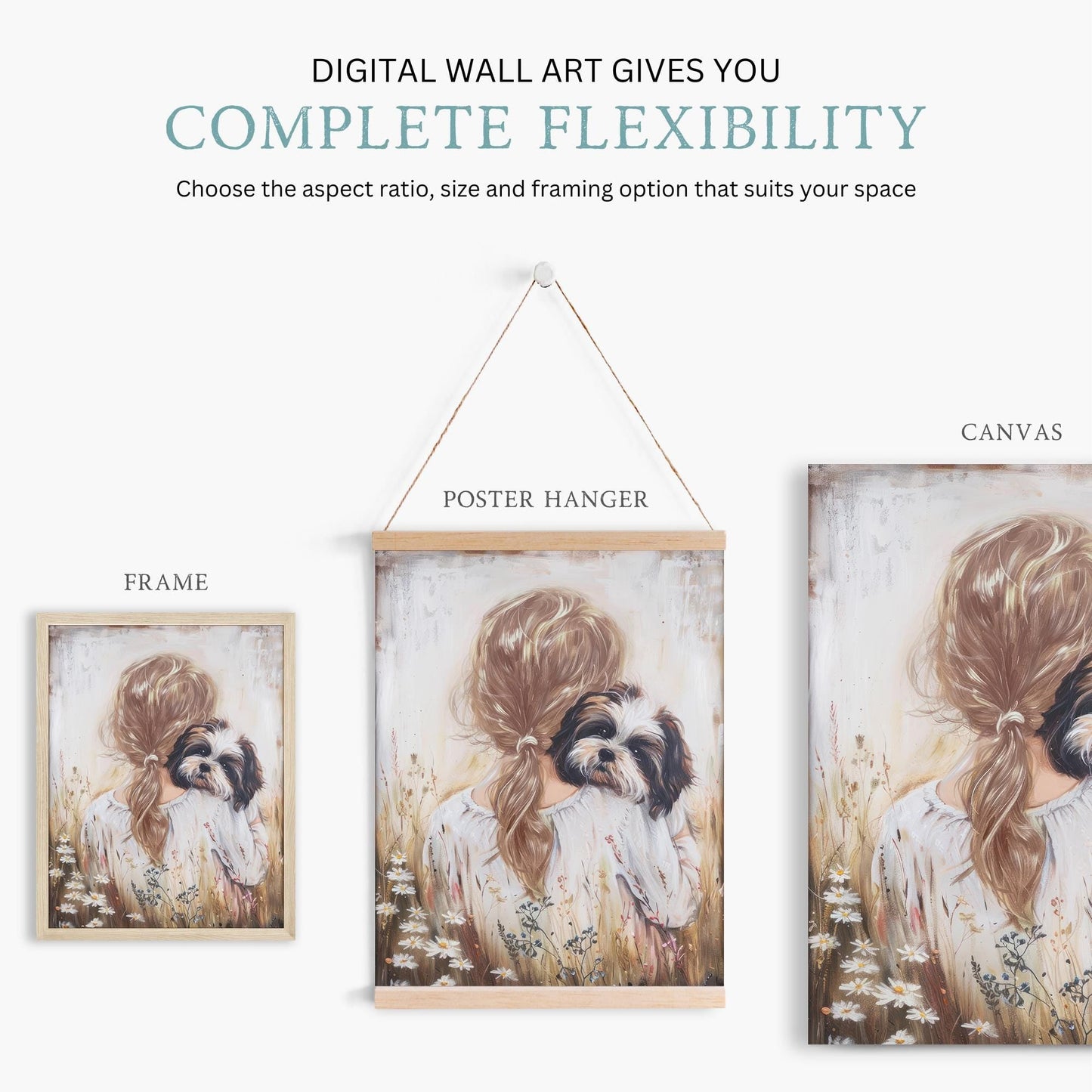 Shih Tzu Nursery Art, Girl and Dog Wall Decor, Vintage Dog Painting - WildfieldPrints