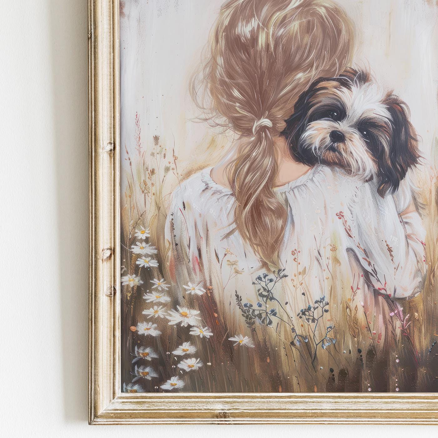 Shih Tzu Nursery Art, Girl and Dog Wall Decor, Vintage Dog Painting - WildfieldPrints