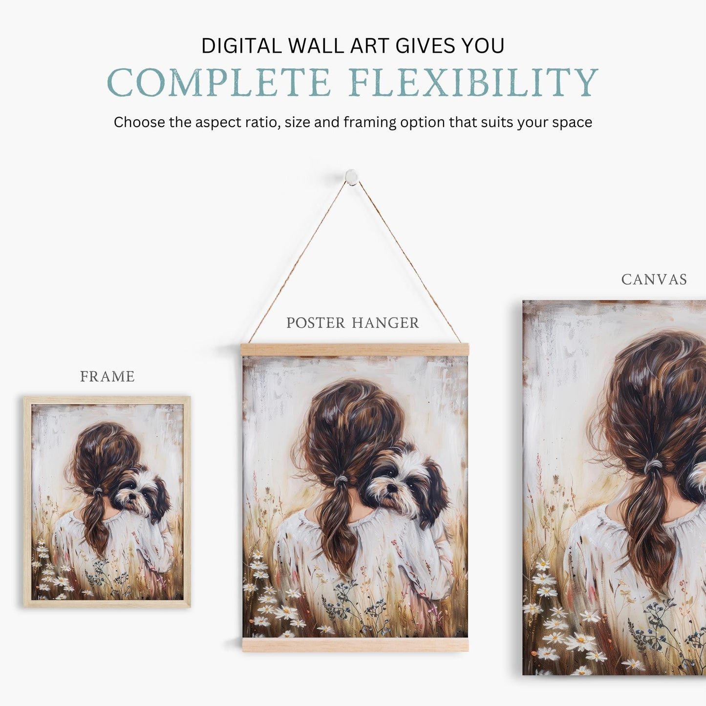 Shih Tzu Nursery Print, Shi Tzu Art, Girl and Dog Art, Shi Tzu Painting, Dog Nursery Decor Girl,Printable Vintage Dog Wall Art for Girl Room - My Store