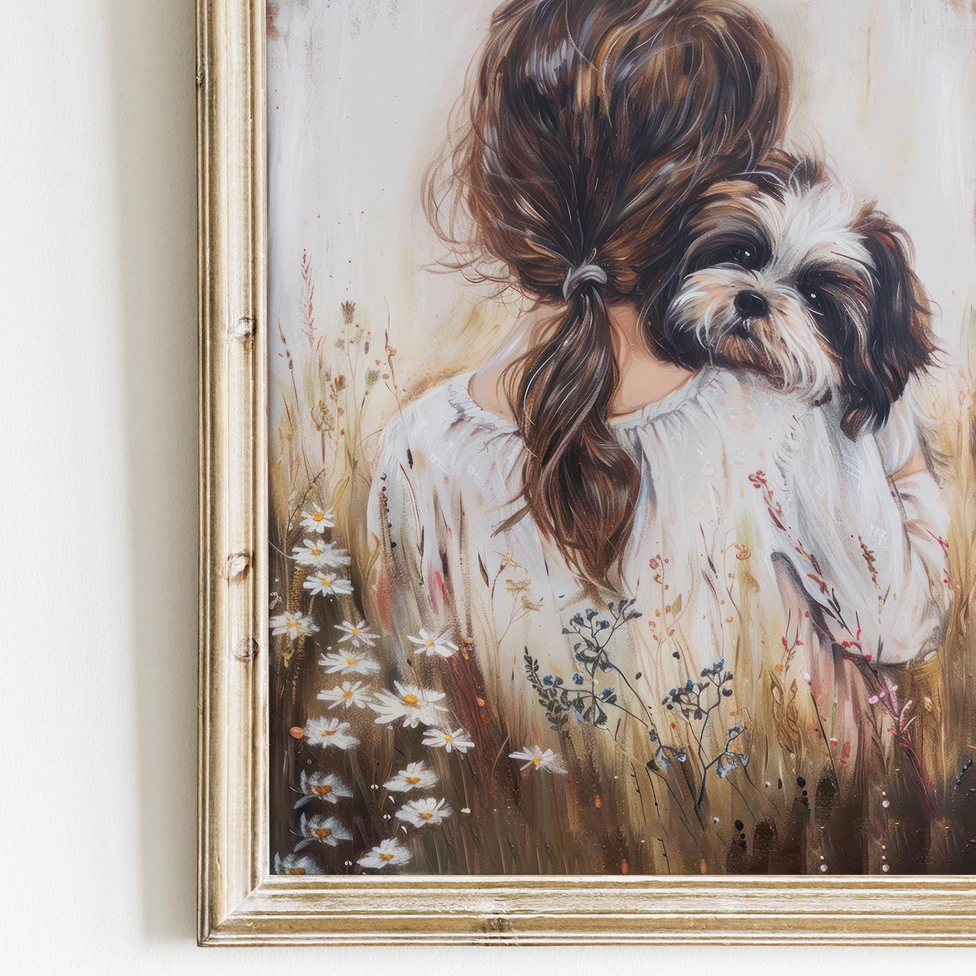 Shih Tzu Nursery Print, Shi Tzu Art, Girl and Dog Art, Shi Tzu Painting, Dog Nursery Decor Girl,Printable Vintage Dog Wall Art for Girl Room - My Store