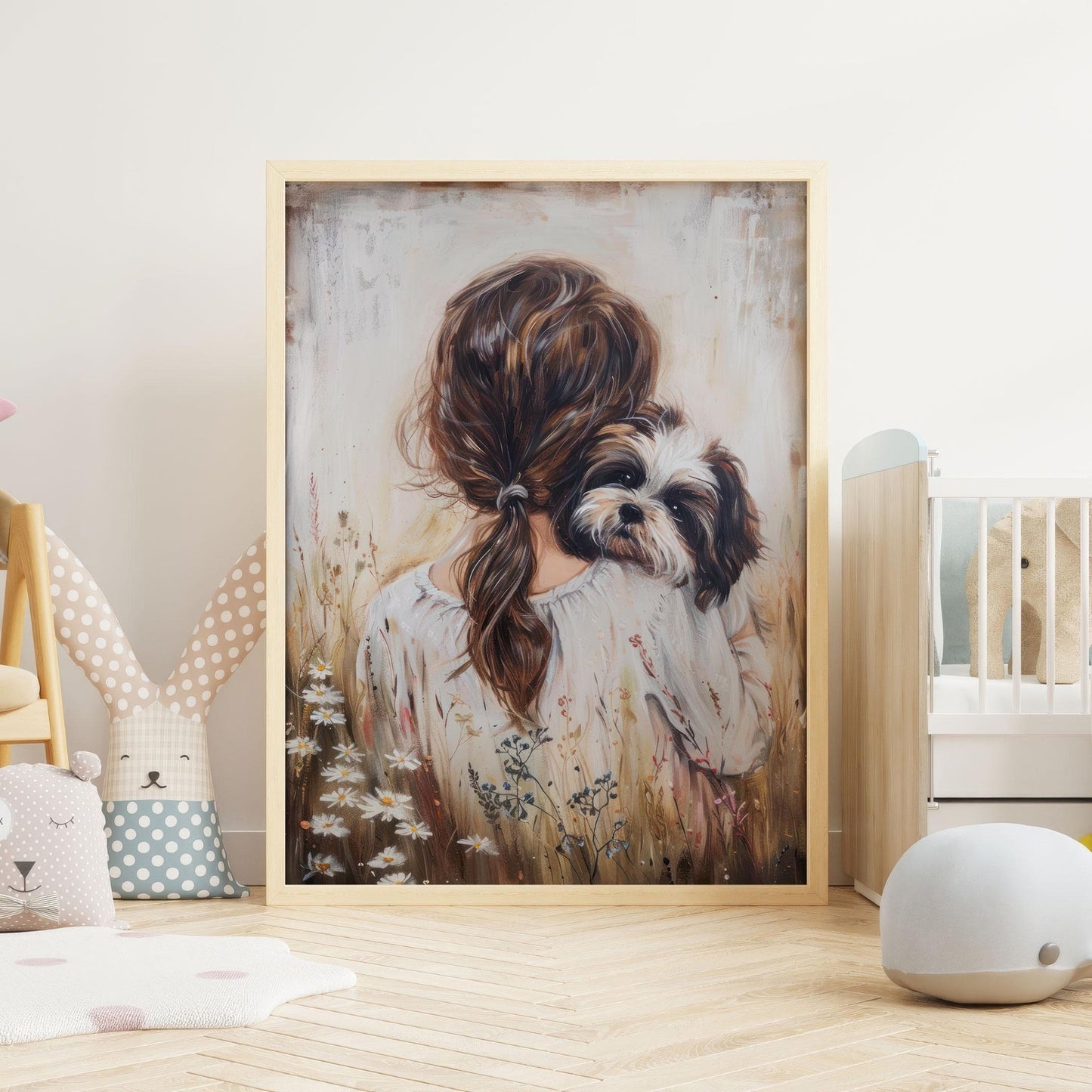 Shih Tzu Nursery Print, Shi Tzu Art, Girl and Dog Art, Shi Tzu Painting, Dog Nursery Decor Girl,Printable Vintage Dog Wall Art for Girl Room - My Store