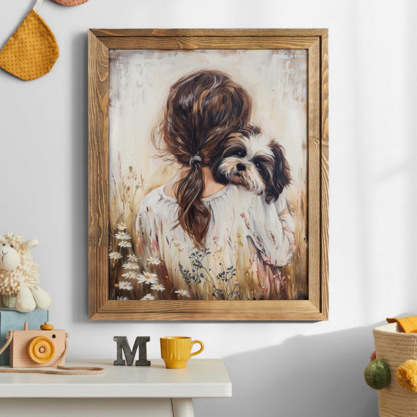 Shih Tzu Nursery Print, Shi Tzu Art, Girl and Dog Art, Shi Tzu Painting, Dog Nursery Decor Girl,Printable Vintage Dog Wall Art for Girl Room - My Store