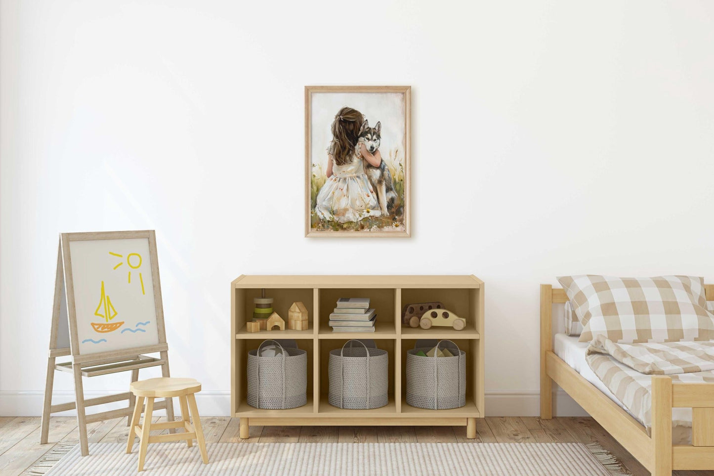 Siberian Husky Nursery Art, Girl and Dog Painting, Husky Wall Art, Wildflower Nursery, Husky Baby Shower Decor, Printable Dog Art Girl Roomc - My Store