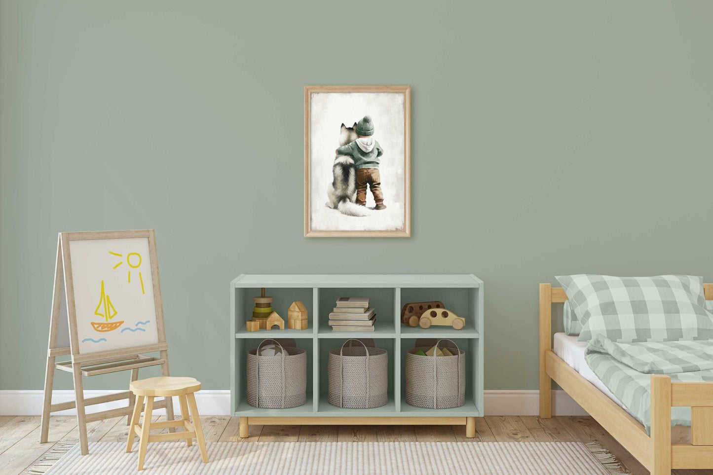 Siberian Husky Nursery Decor, Boy and Dog Print, Rustic Puppy Art - WildfieldPrints