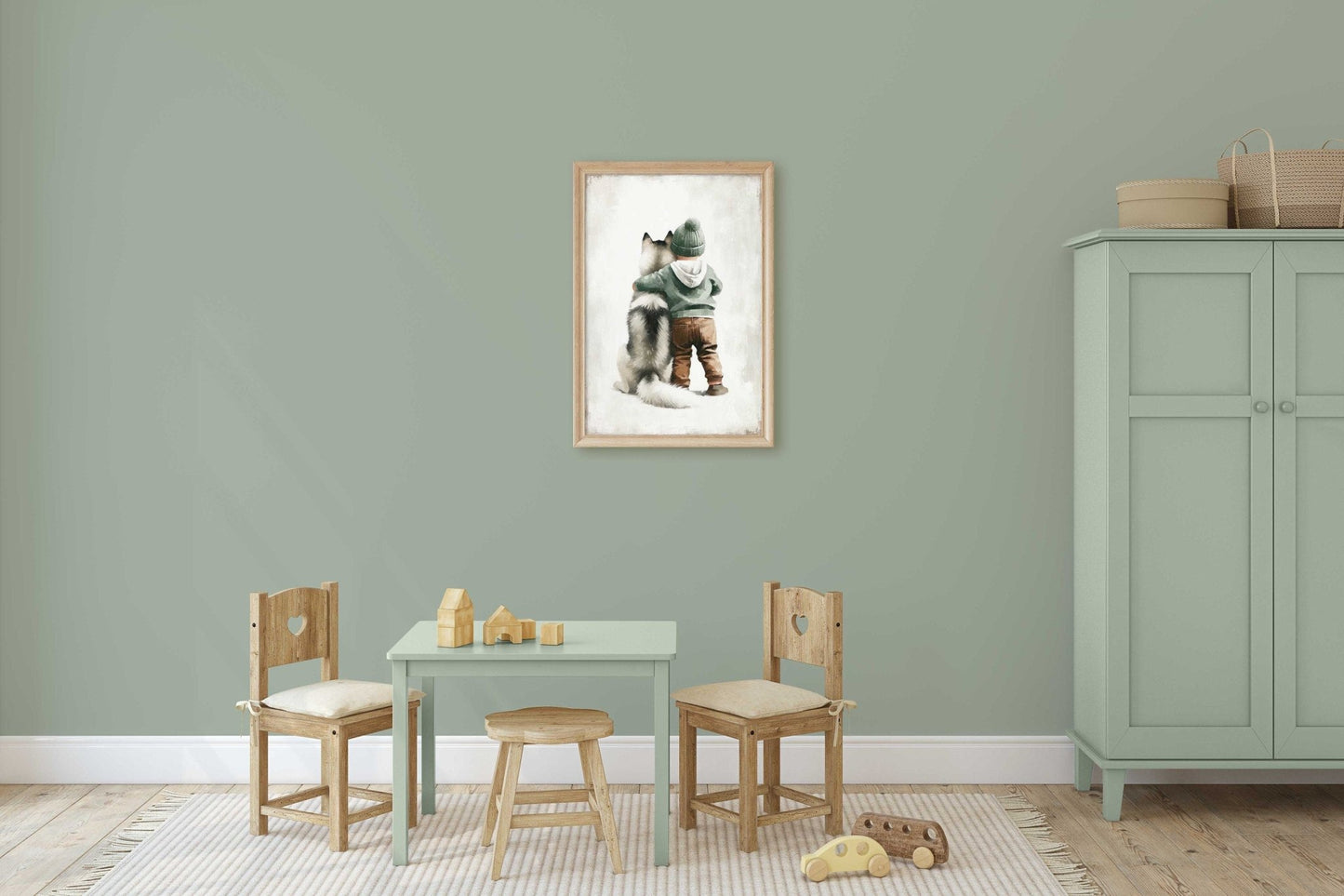 Siberian Husky Nursery Decor, Boy and Dog Print, Rustic Puppy Art - WildfieldPrints