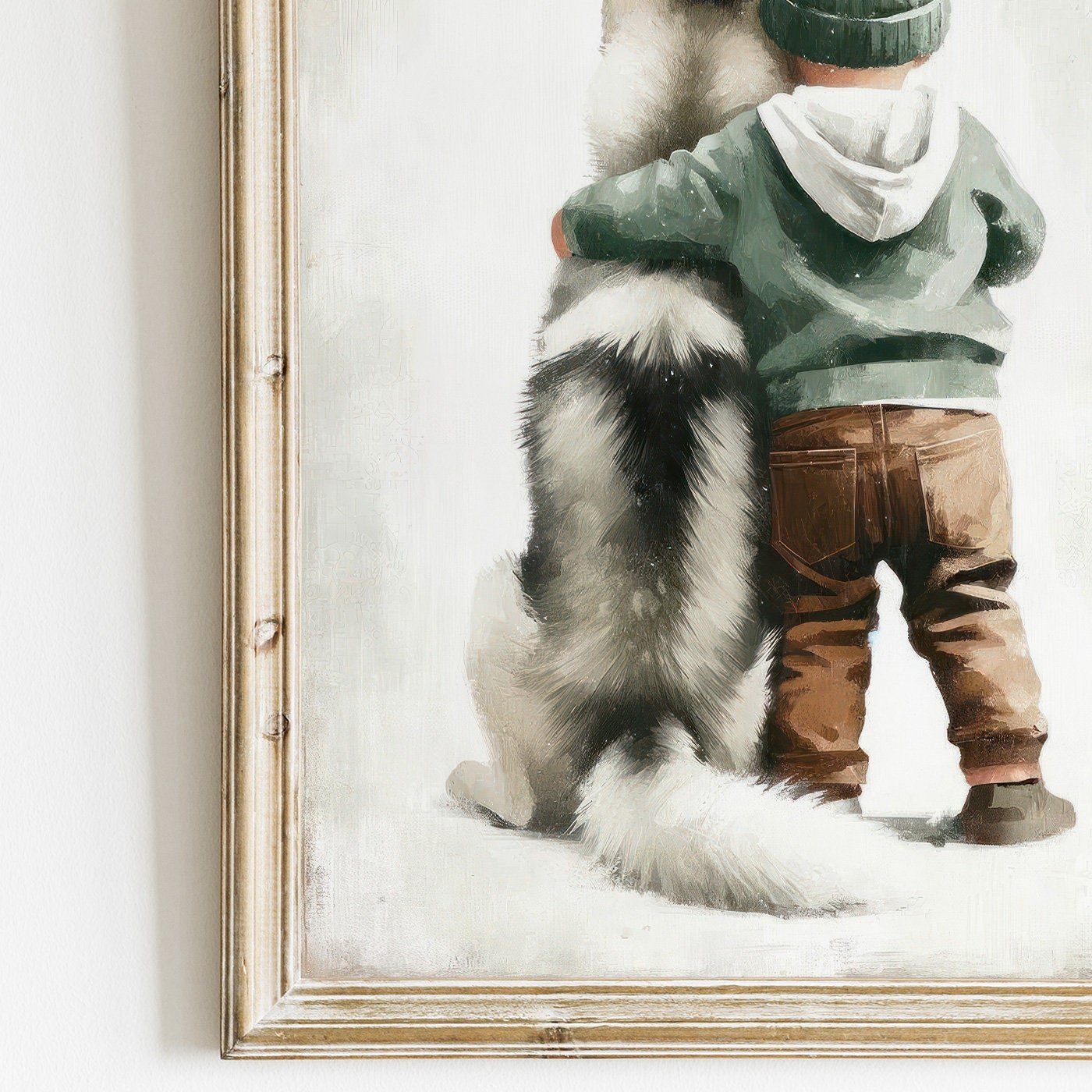 Siberian Husky Nursery Decor, Boy and Dog Print, Rustic Puppy Art - WildfieldPrints