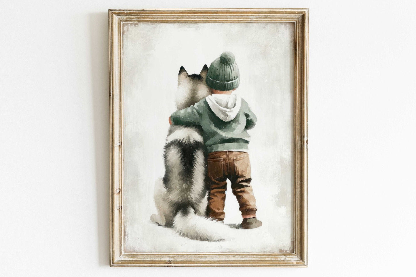 Siberian Husky Nursery Decor, Boy and Dog Print, Rustic Puppy Art - WildfieldPrints