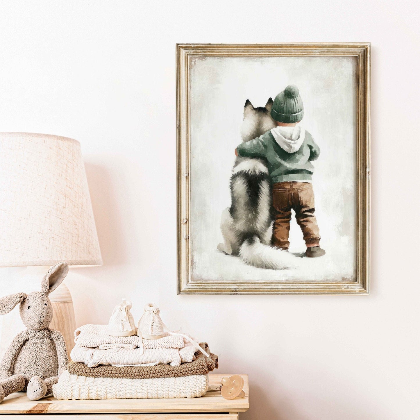 Siberian Husky Nursery Decor, Boy and Dog Print, Rustic Puppy Art - WildfieldPrints
