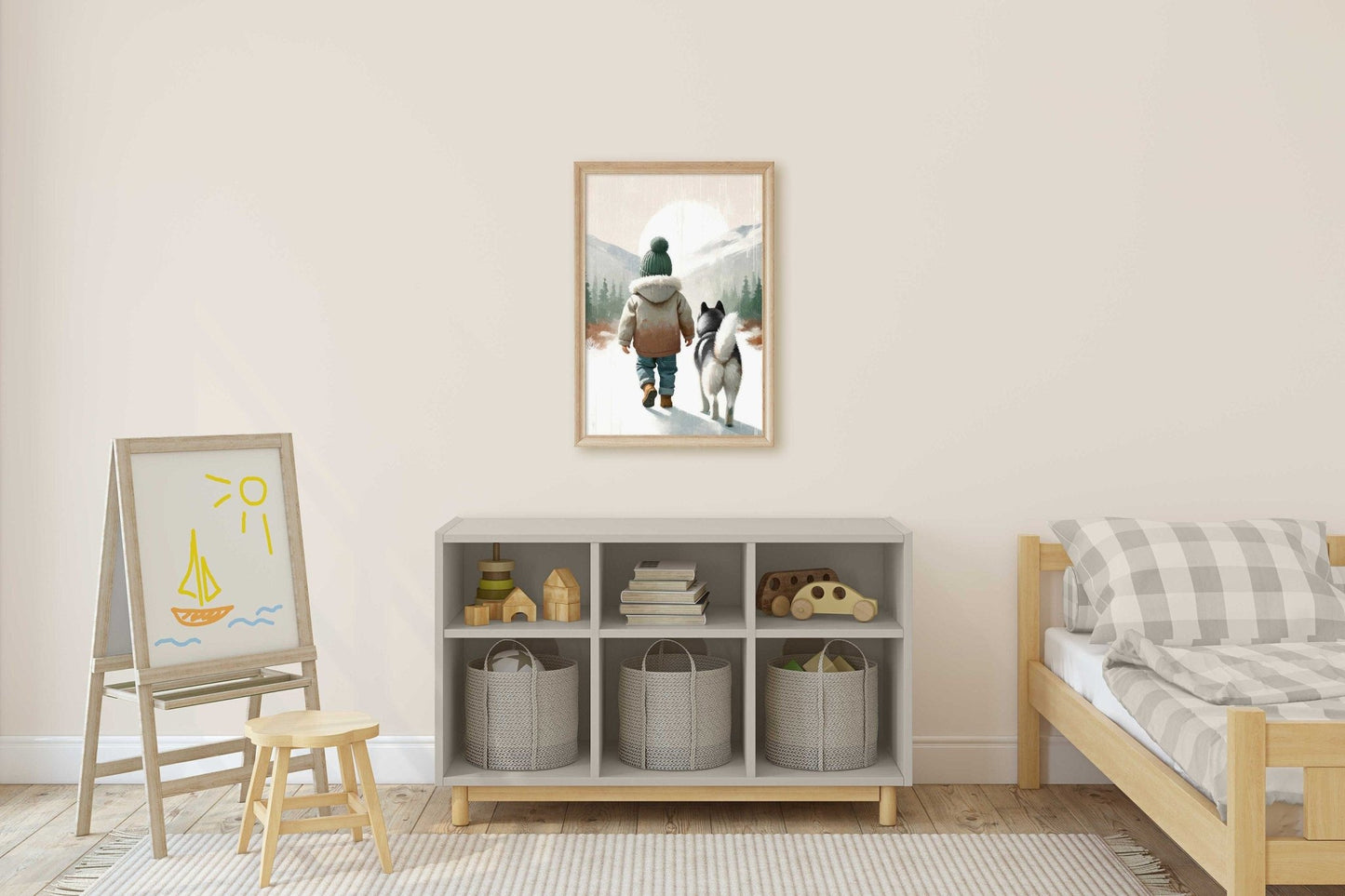 Siberian Husky Nursery Decor, Boy and Dog Print, Rustic Puppy Art - WildfieldPrints