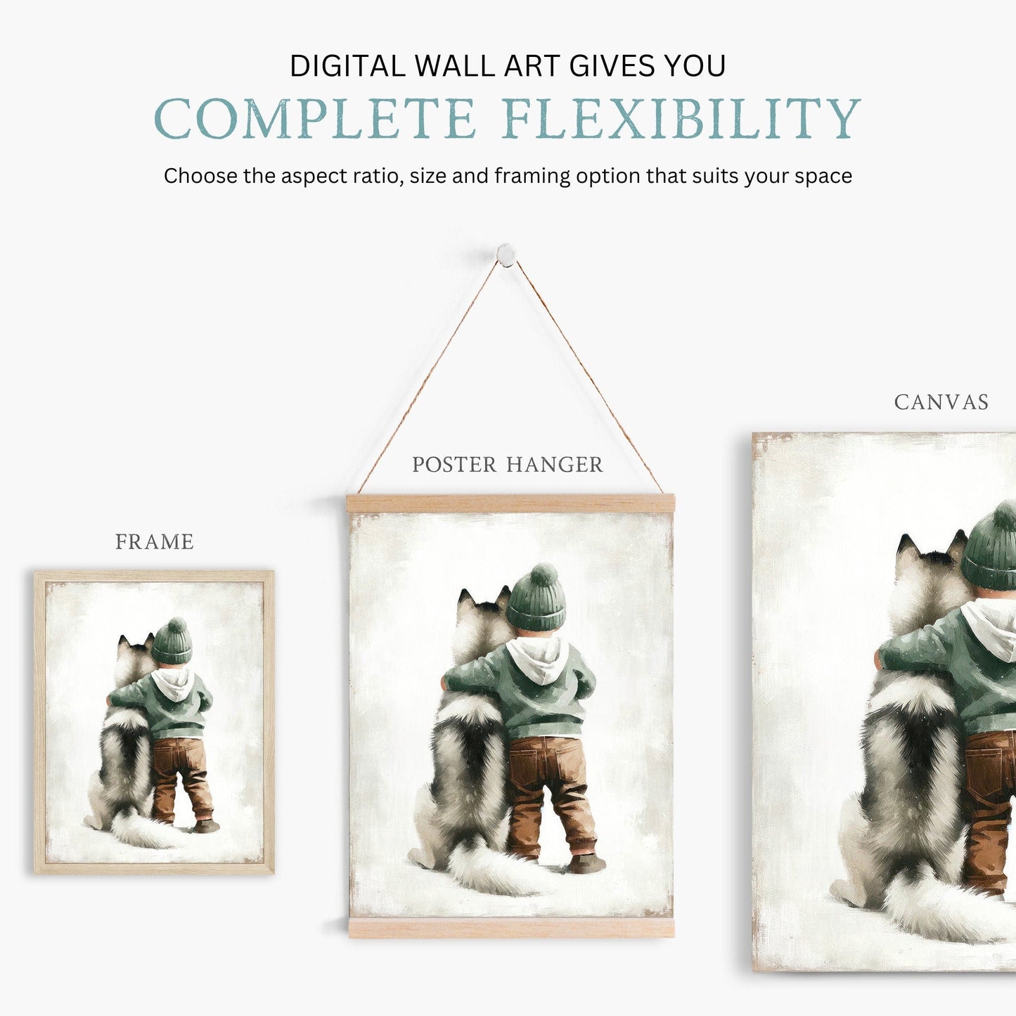 Siberian Husky Nursery Decor, Boy and Dog Print, Rustic Puppy Art - WildfieldPrints