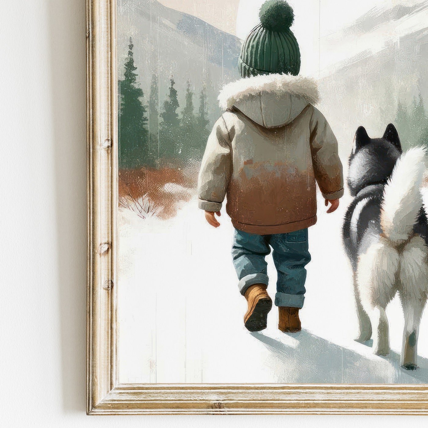 Siberian Husky Nursery Decor, Boy and Dog Print, Rustic Puppy Art - WildfieldPrints