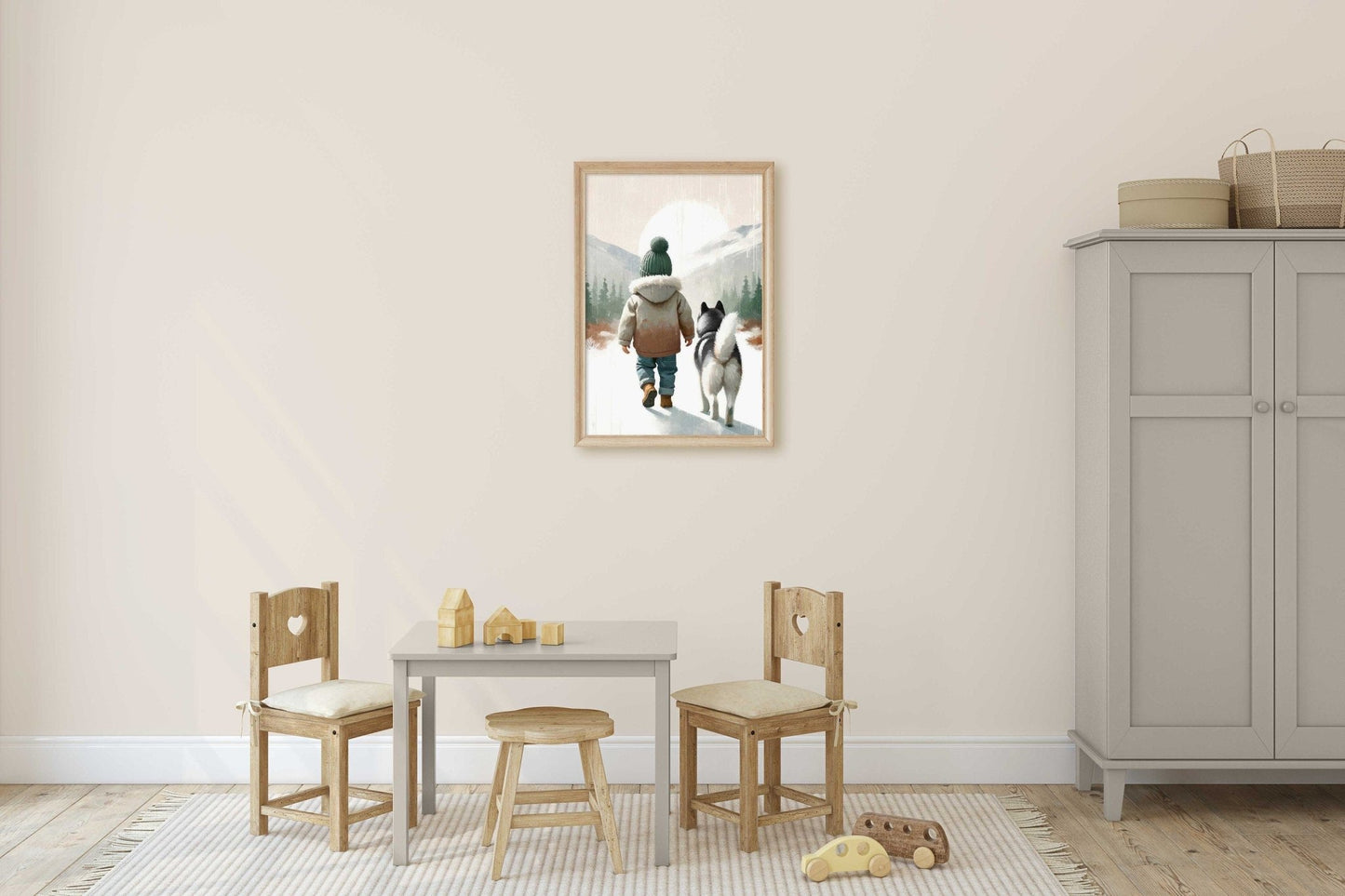 Siberian Husky Nursery Decor, Boy and Dog Print, Rustic Puppy Art - WildfieldPrints