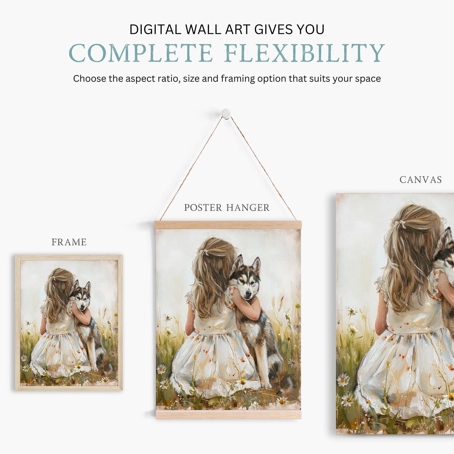 Siberian Husky Nursery Decor, Girl and Dog Wall Art, Rustic Print - WildfieldPrints