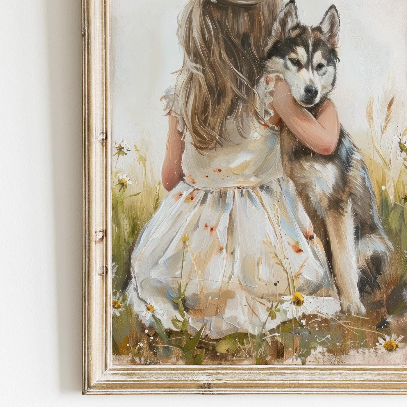 Siberian Husky Nursery Decor, Girl and Dog Wall Art, Rustic Print - WildfieldPrints