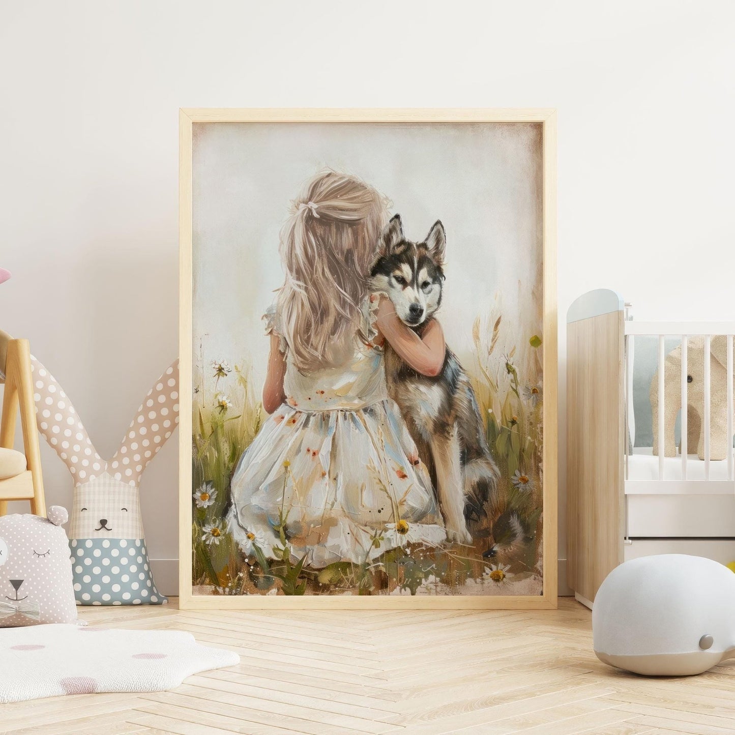Siberian Husky Nursery Print, Rustic Dog Art, Girl Room Decor - WildfieldPrints