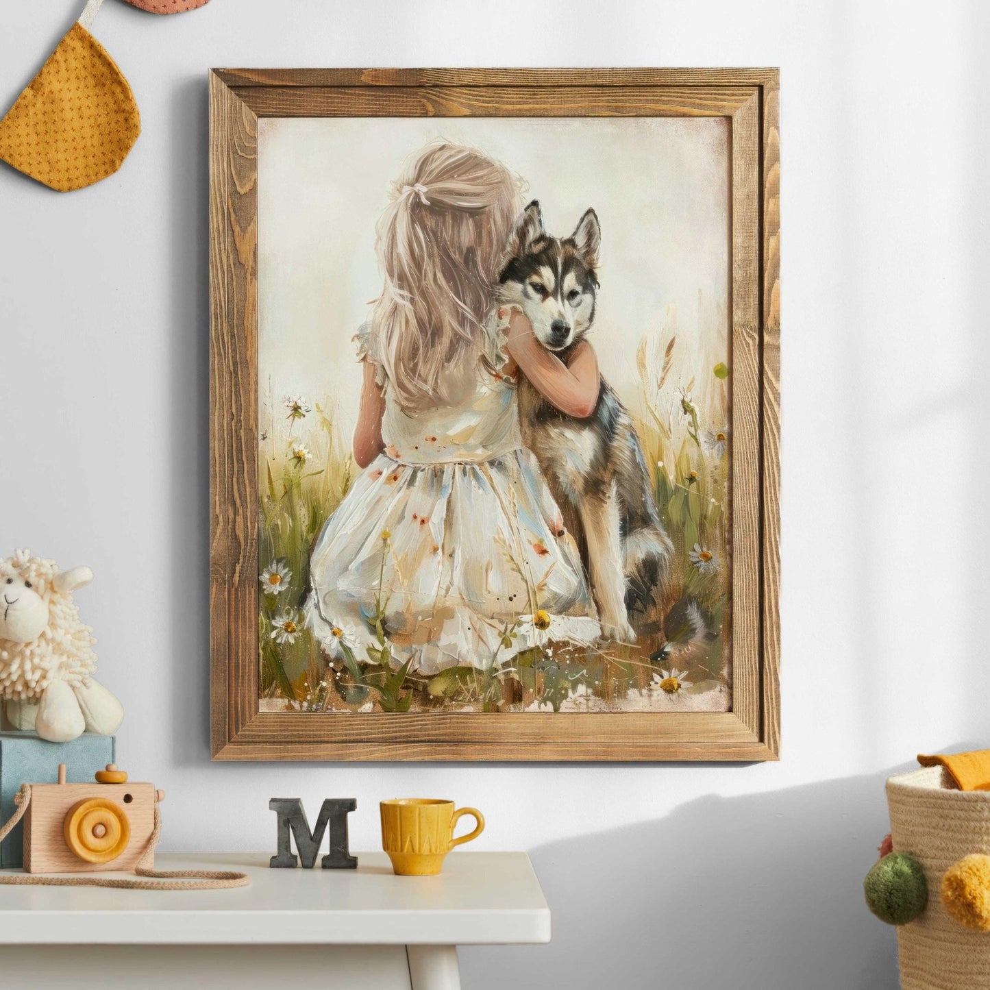 Siberian Husky Nursery Print, Rustic Dog Art, Girl Room Decor - WildfieldPrints