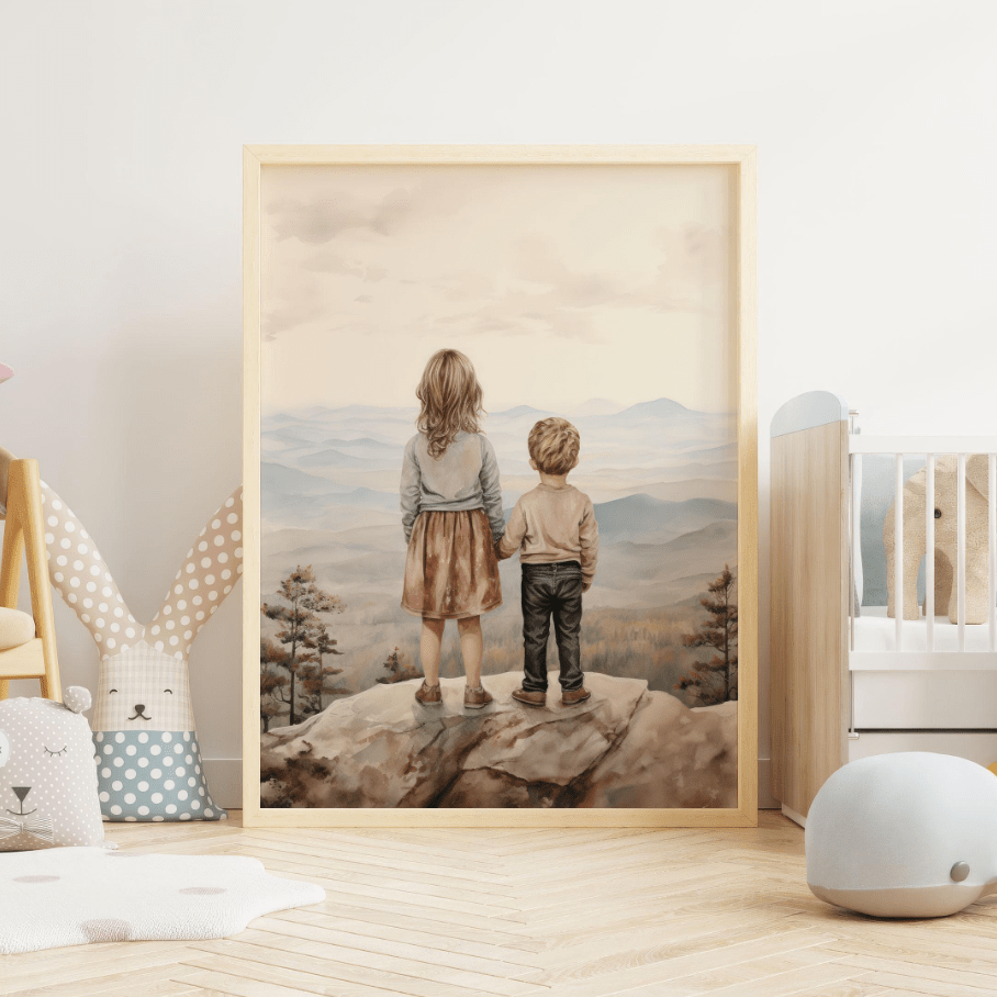Sibling Print, Adventure Nursery Decor, Brother and Sister Room Art - WildfieldPrints