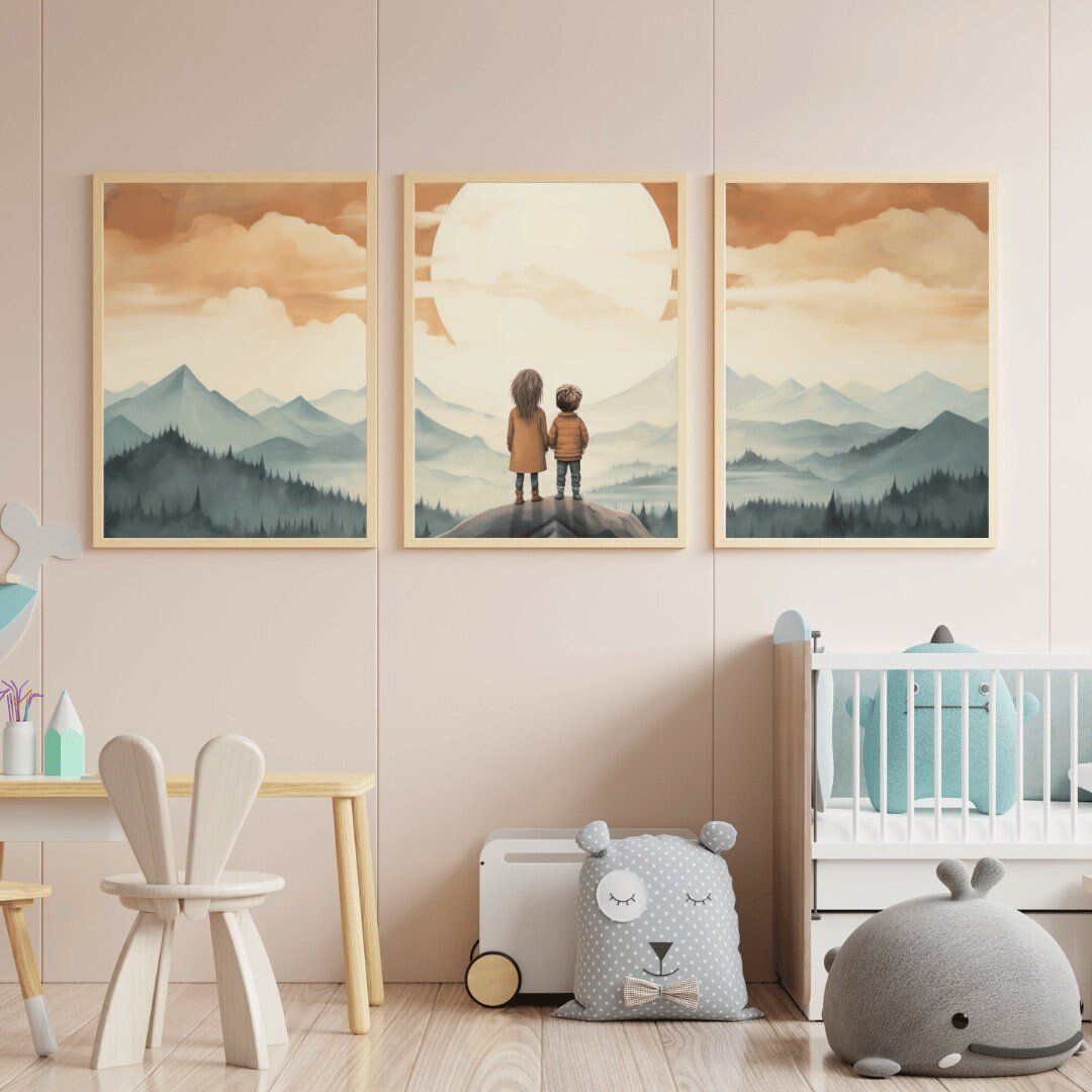 Sibling Print, Adventure Toddler Decor, Brother Sister Wall Art, Vintage Kids Room Painting - WildfieldPrints