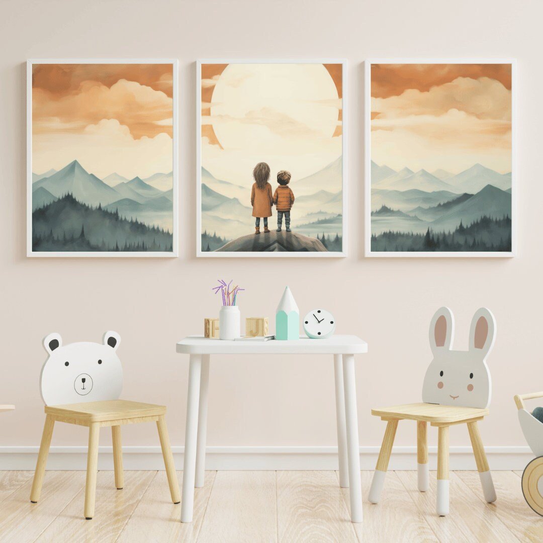 Sibling Print, Adventure Toddler Decor, Brother Sister Wall Art, Vintage Kids Room Painting - WildfieldPrints