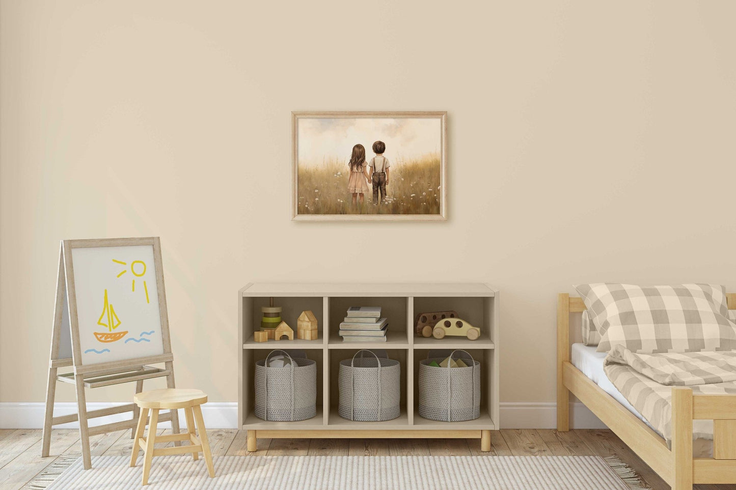 Sibling Print, Brother and Sister Wall Art, Shared Bedroom Decor, Portrait, Siblings Painting, Wildflower Nursery Art, Printable Kids Art - My Store