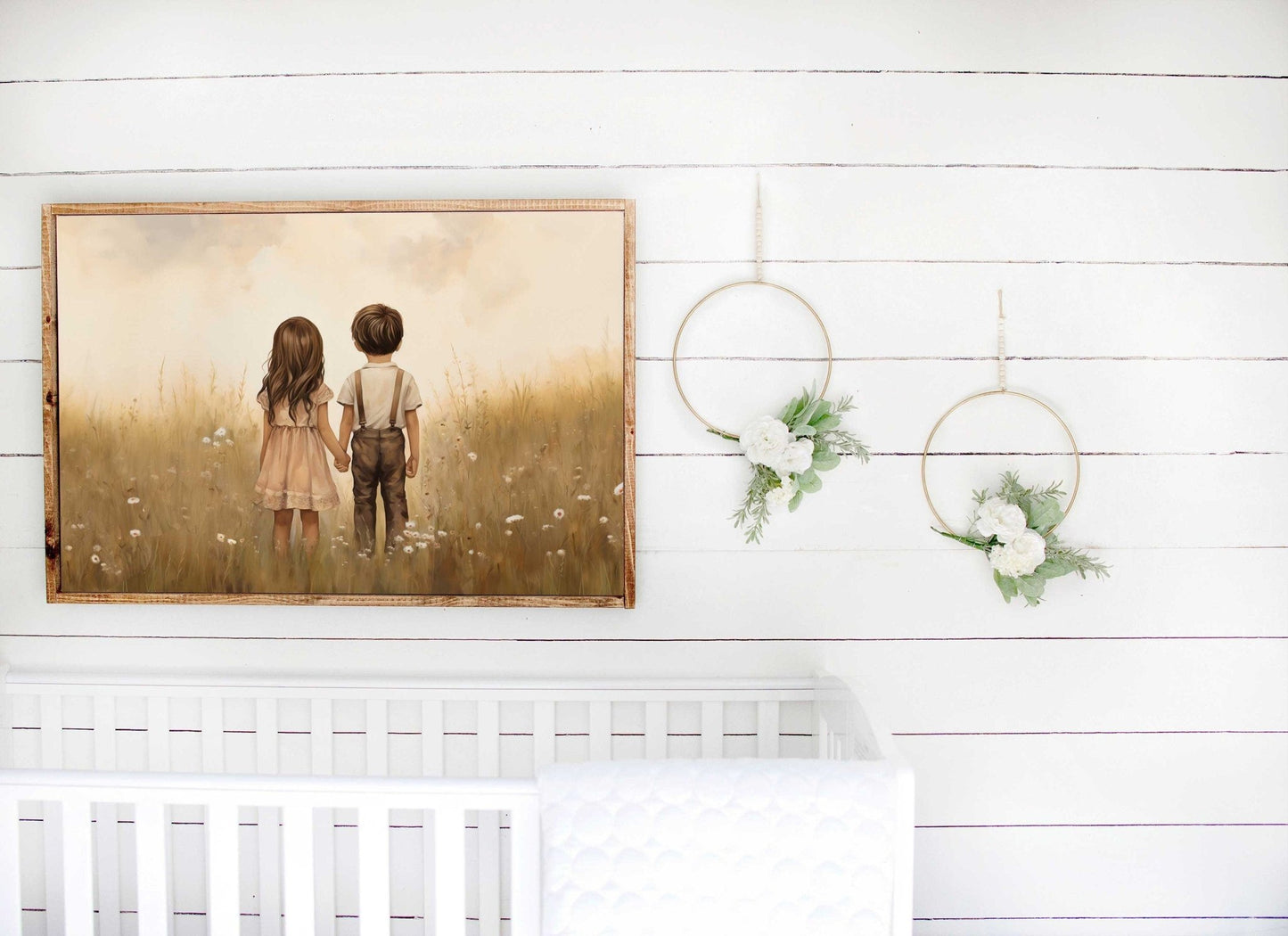 Sibling Print, Brother and Sister Wall Art, Shared Bedroom Decor, Portrait, Siblings Painting, Wildflower Nursery Art, Printable Kids Art - My Store