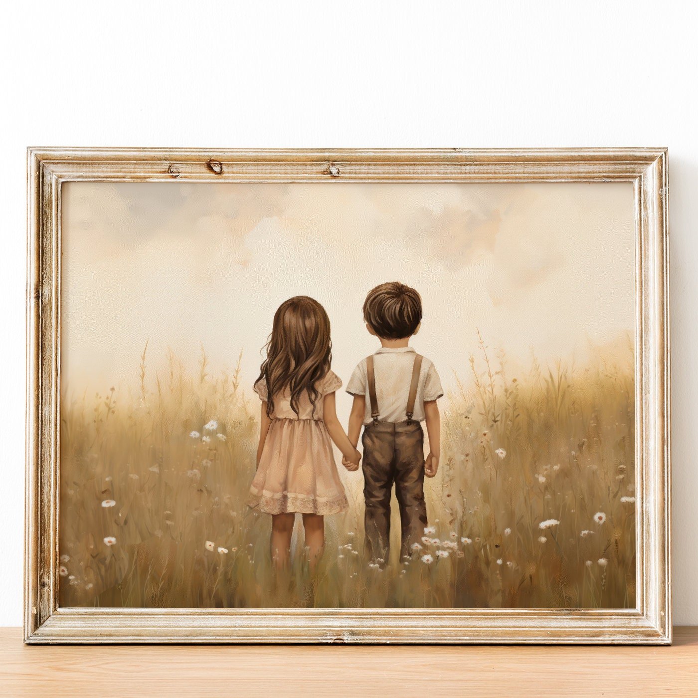 Sibling Print, Brother and Sister Wall Art, Shared Bedroom Decor, Portrait, Siblings Painting, Wildflower Nursery Art, Printable Kids Art - My Store