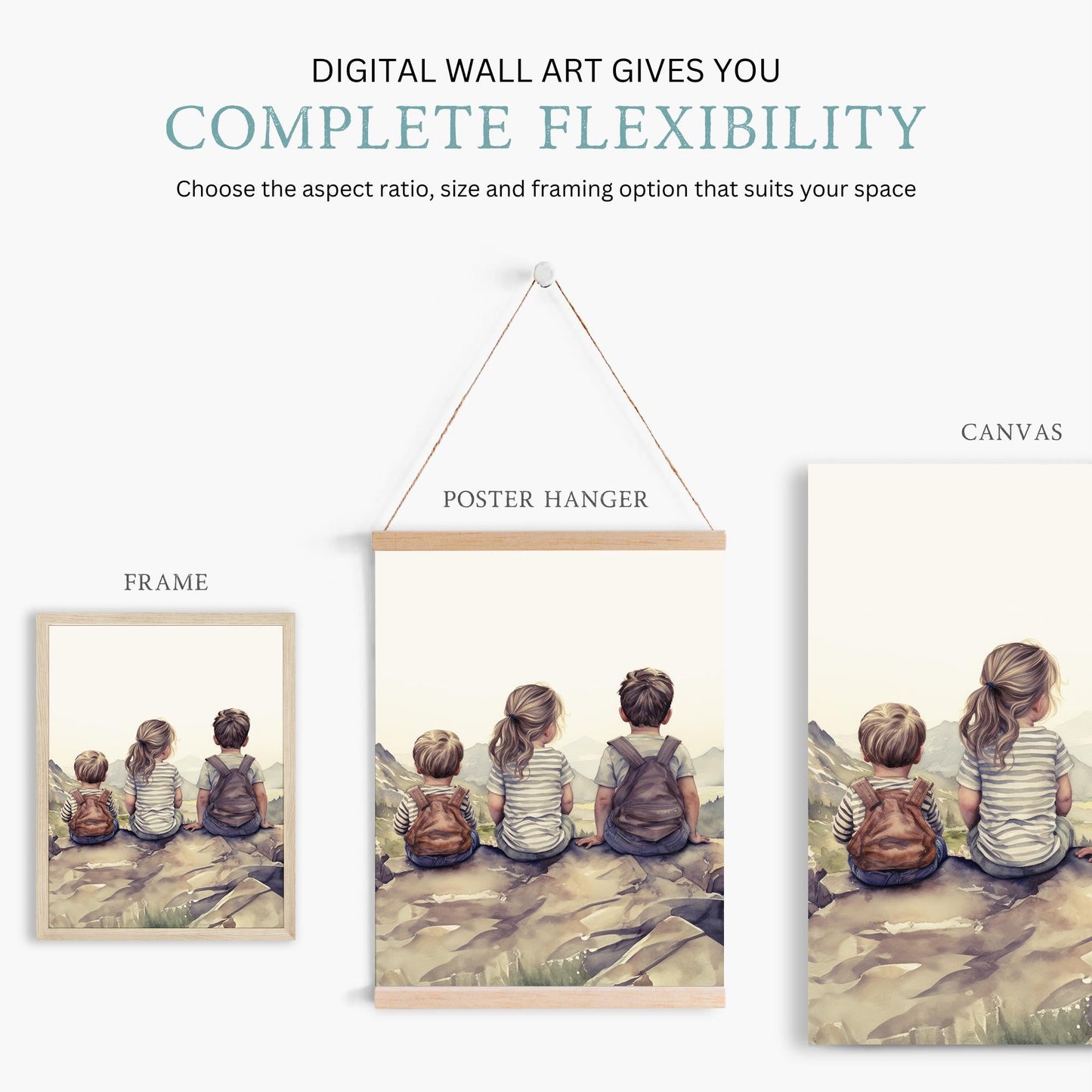 Sibling Print, Three Siblings Print, Set of 3, Kids Portrait, Adventure Nursery, Brother & Sister Art, Family Portrait, Printable Kids Art - My Store