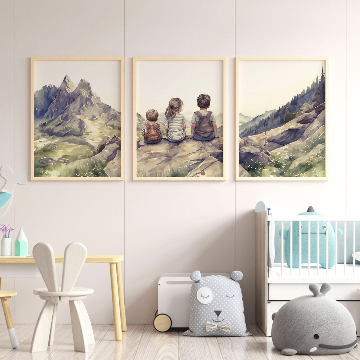 Sibling Print, Three Siblings Print, Set of 3, Kids Portrait, Adventure Nursery, Brother & Sister Art, Family Portrait, Printable Kids Art - My Store